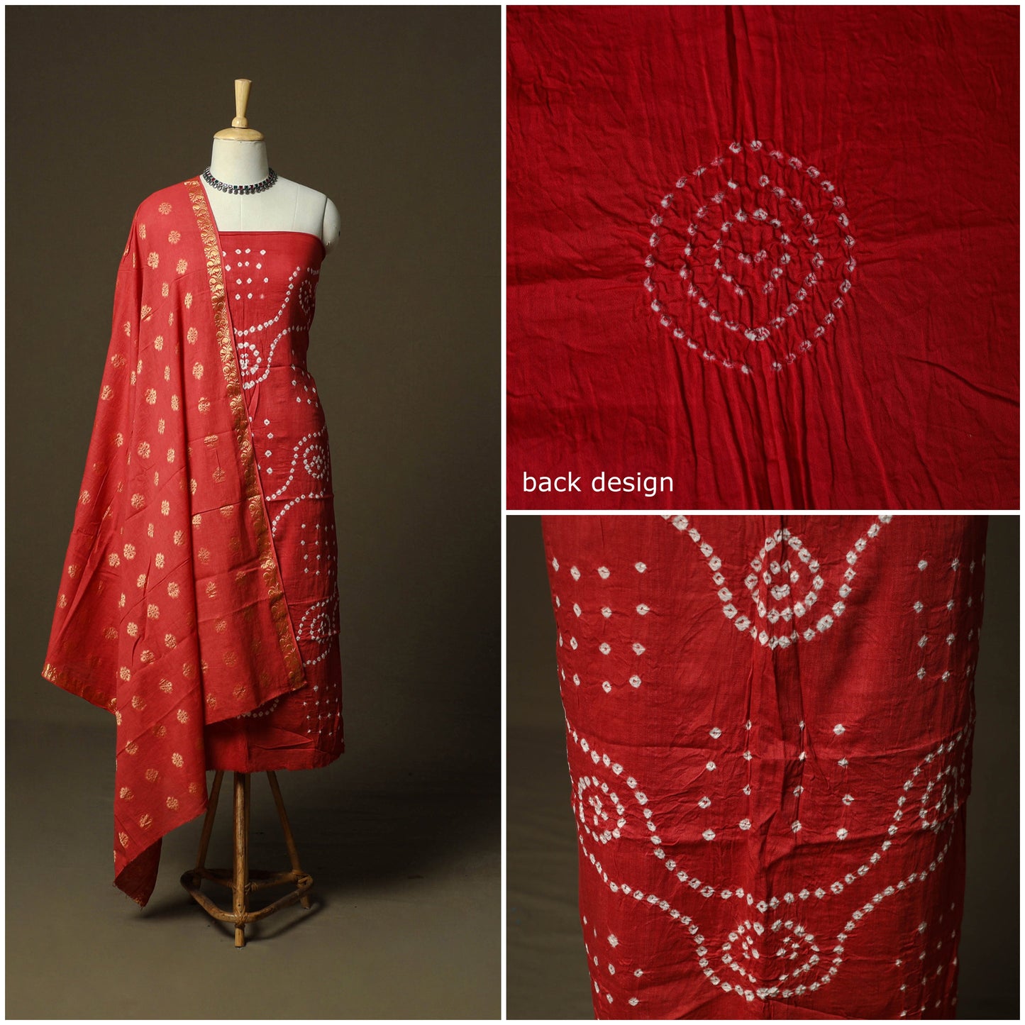 Kutch tie-dye satin cotton bandhani 3pc unstitched dress