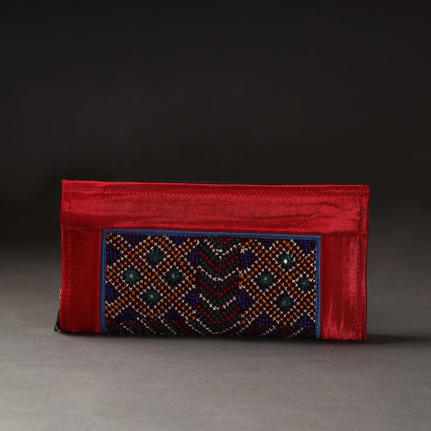 Red Kutchi Embroidery Mirror Work Clutch