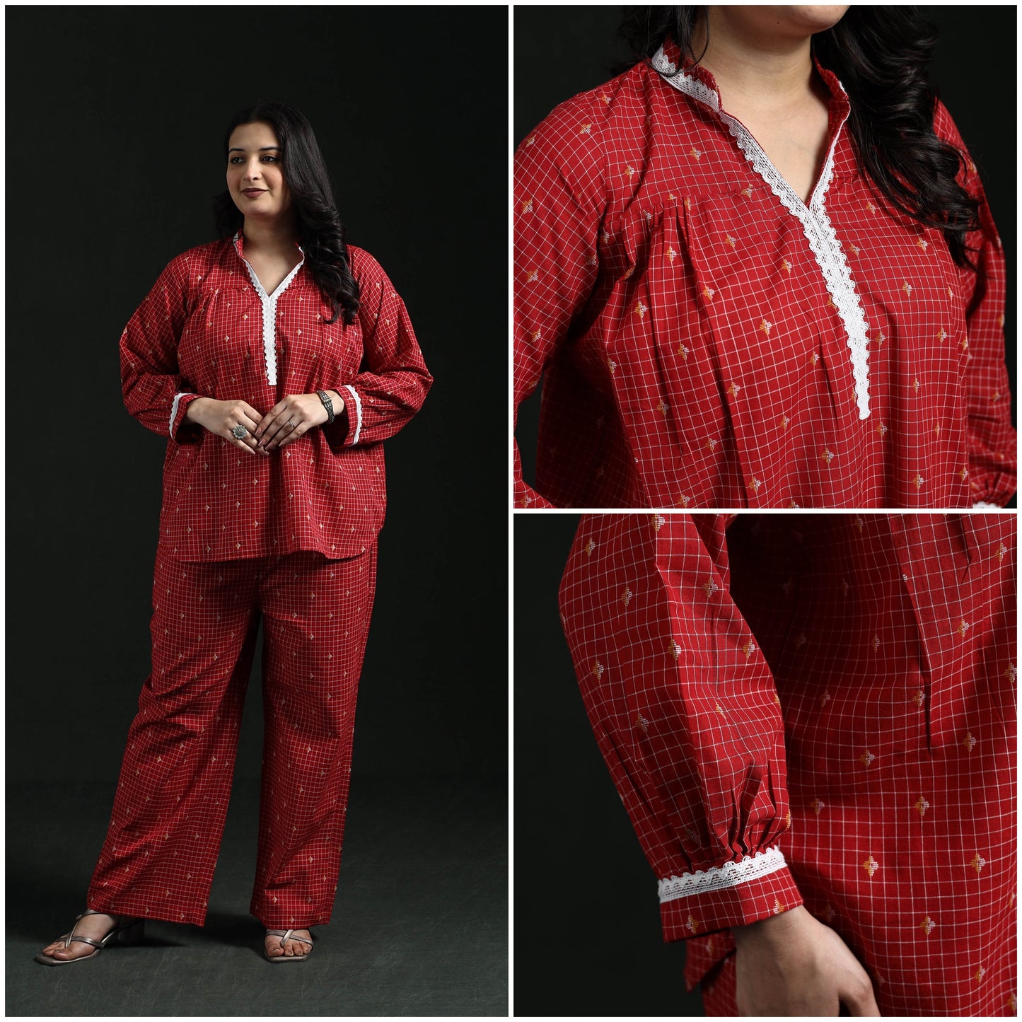 Lace work jacquard cotton co-ord set for women 01