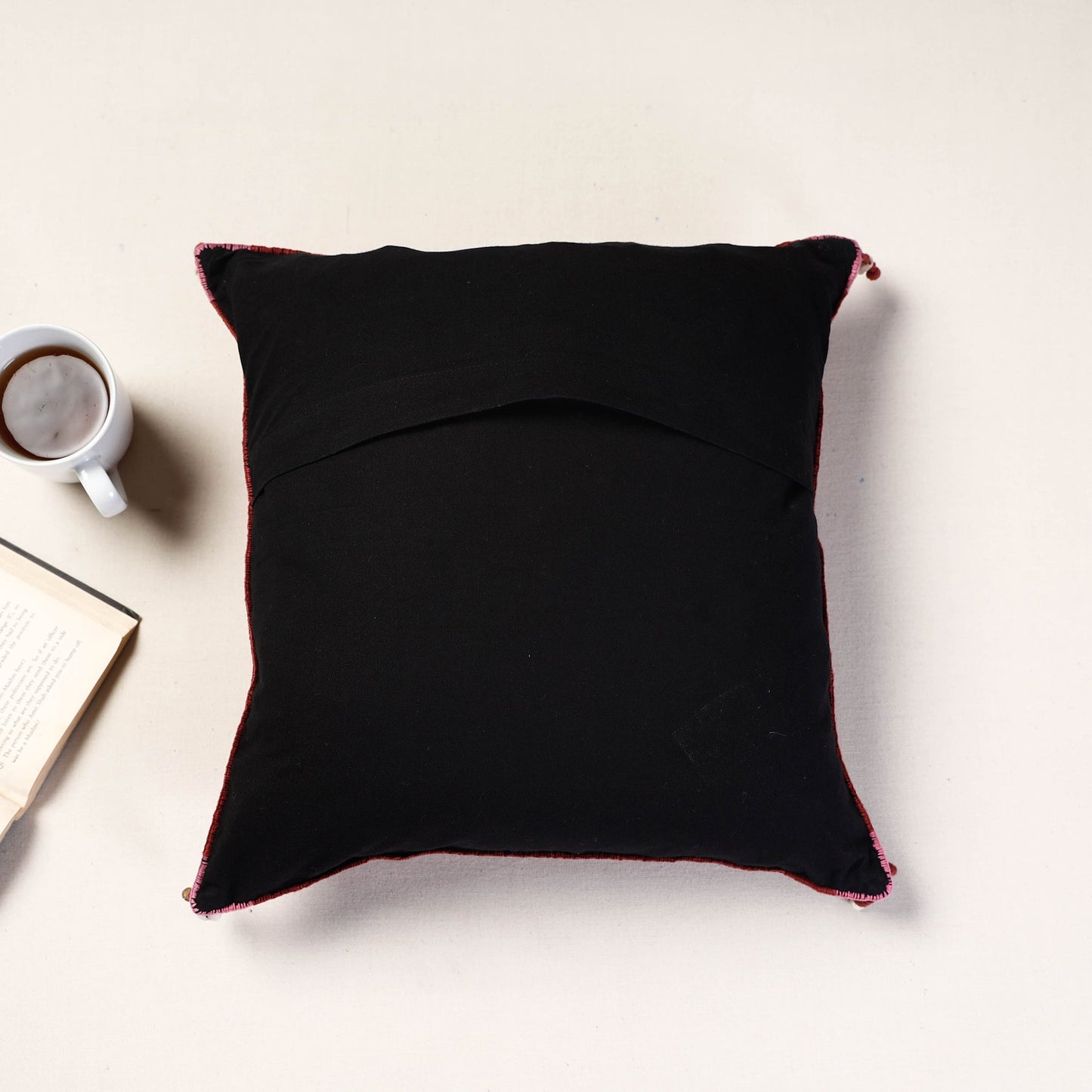 Red Lambani Mirror Work Embroidery Cotton Cushion Cover