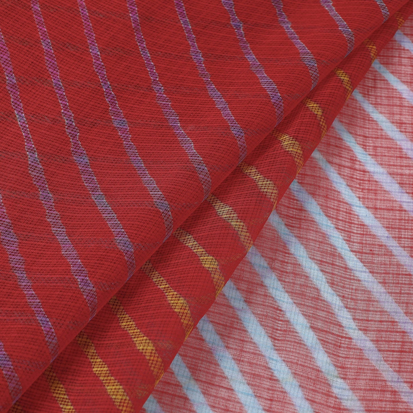 Red Leheriya Tie-Dye Kota Doria Cotton Fabric
