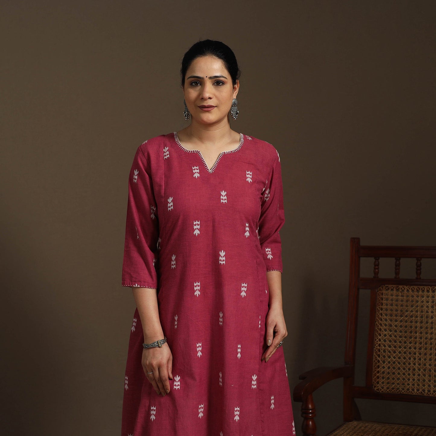 A-line cotton hand embroidered jacquard kurta for women 22