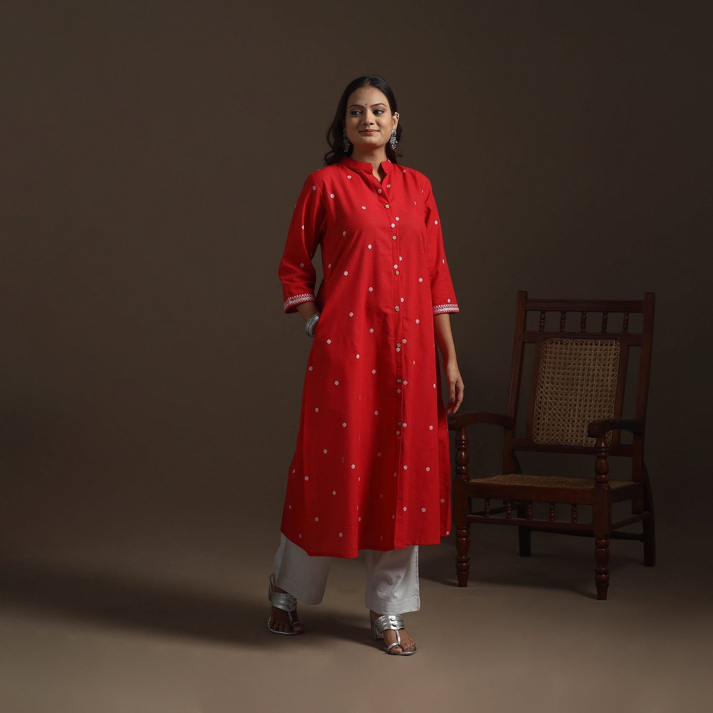 A-line cotton jacquard kurta for women 01 - handcrafted