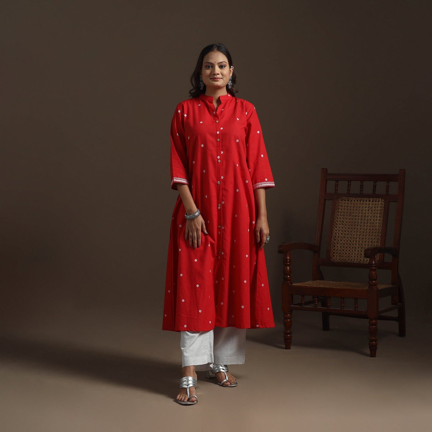 A-line cotton jacquard kurta for women 01 - handcrafted