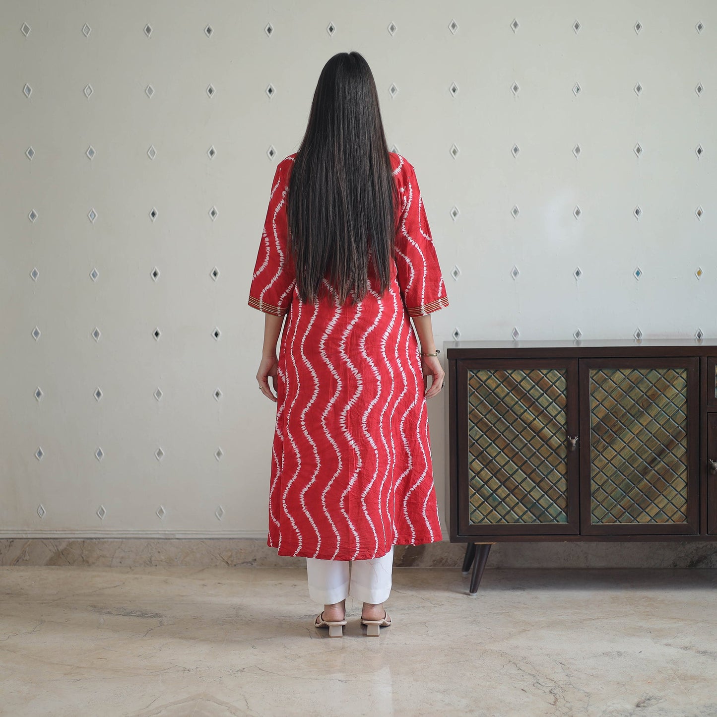 Red A-Line Tie & Dye Cotton Shibori Kurta for Women