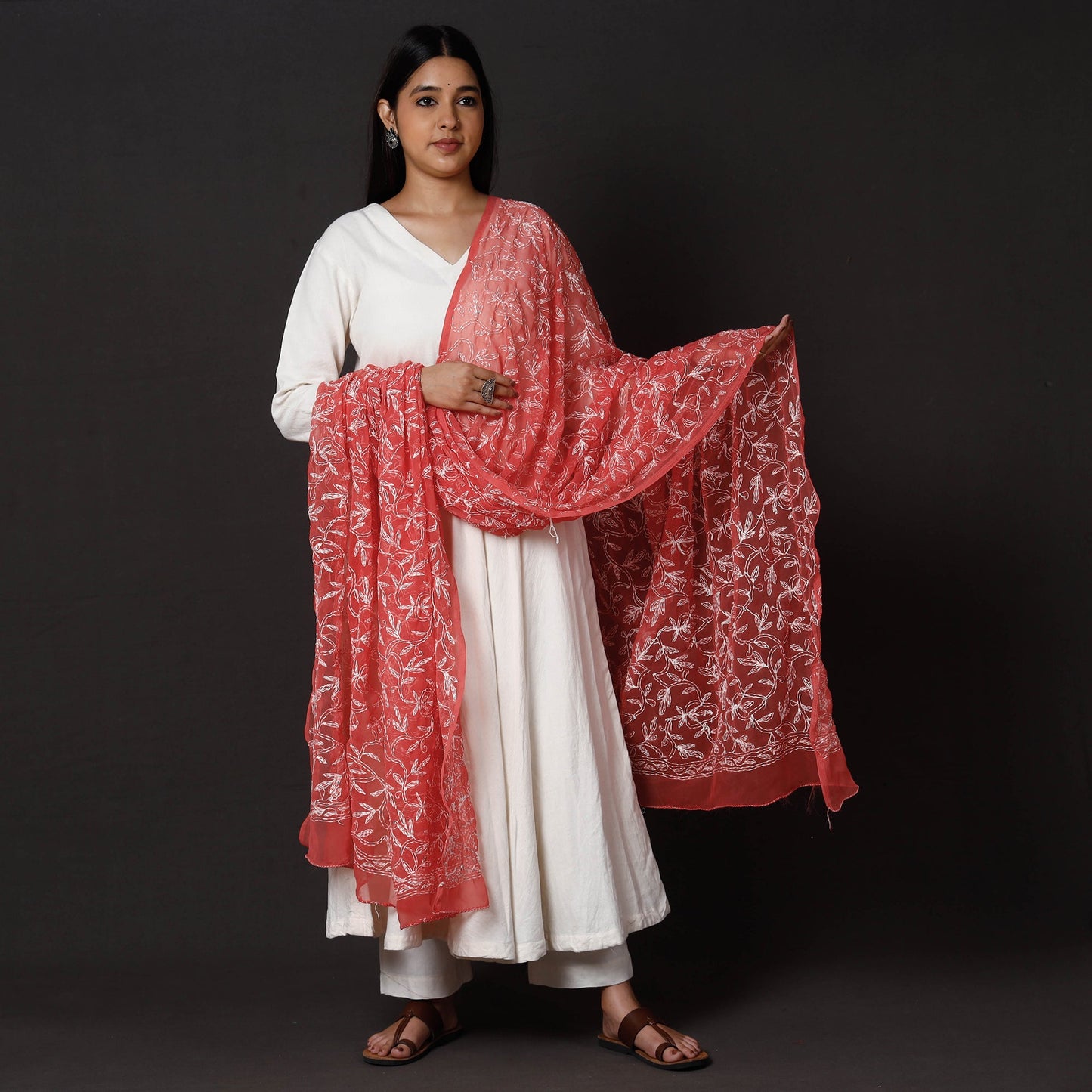 Lucknow Chikankari Tepchi Embroidery Georgette Dupatta