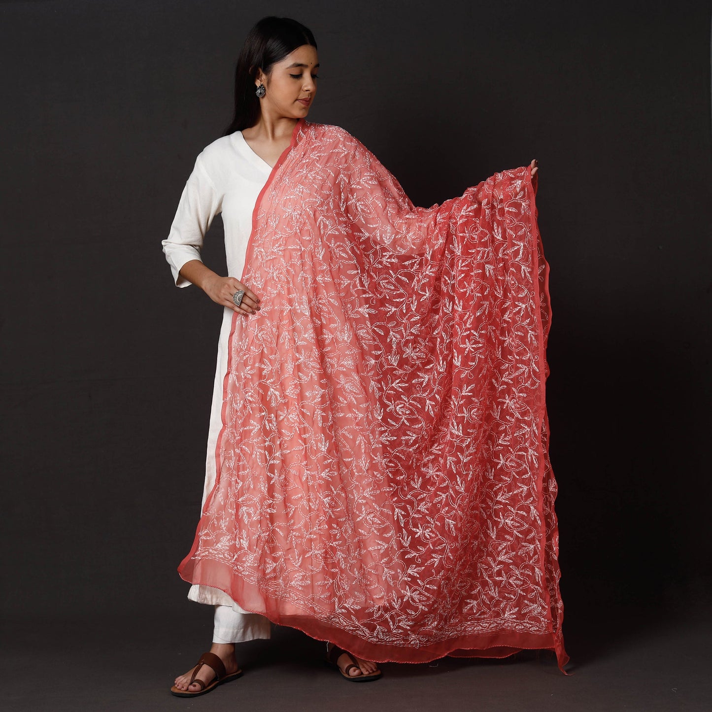 Lucknow Chikankari Tepchi Embroidery Georgette Dupatta