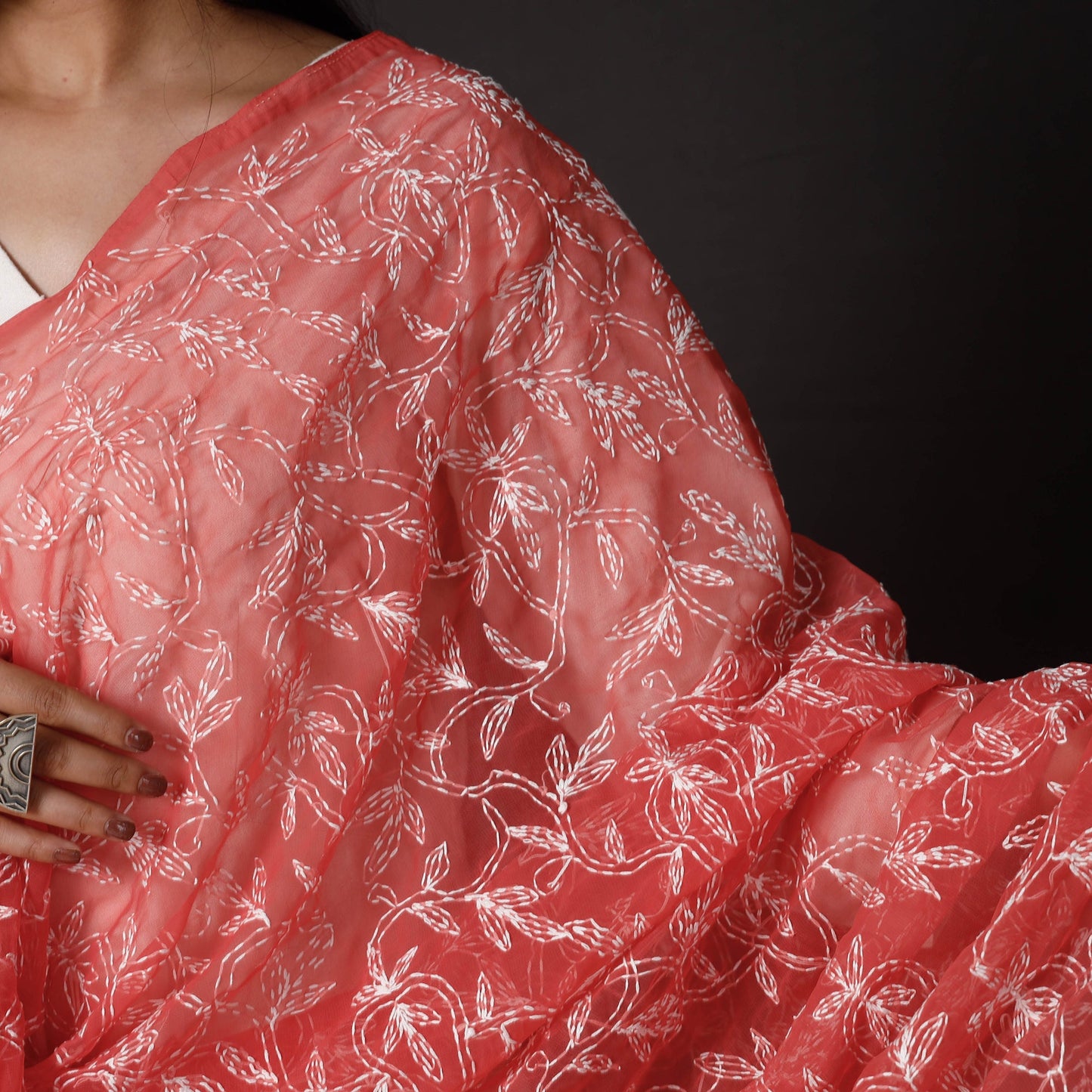 Lucknow Chikankari Tepchi Embroidery Georgette Dupatta