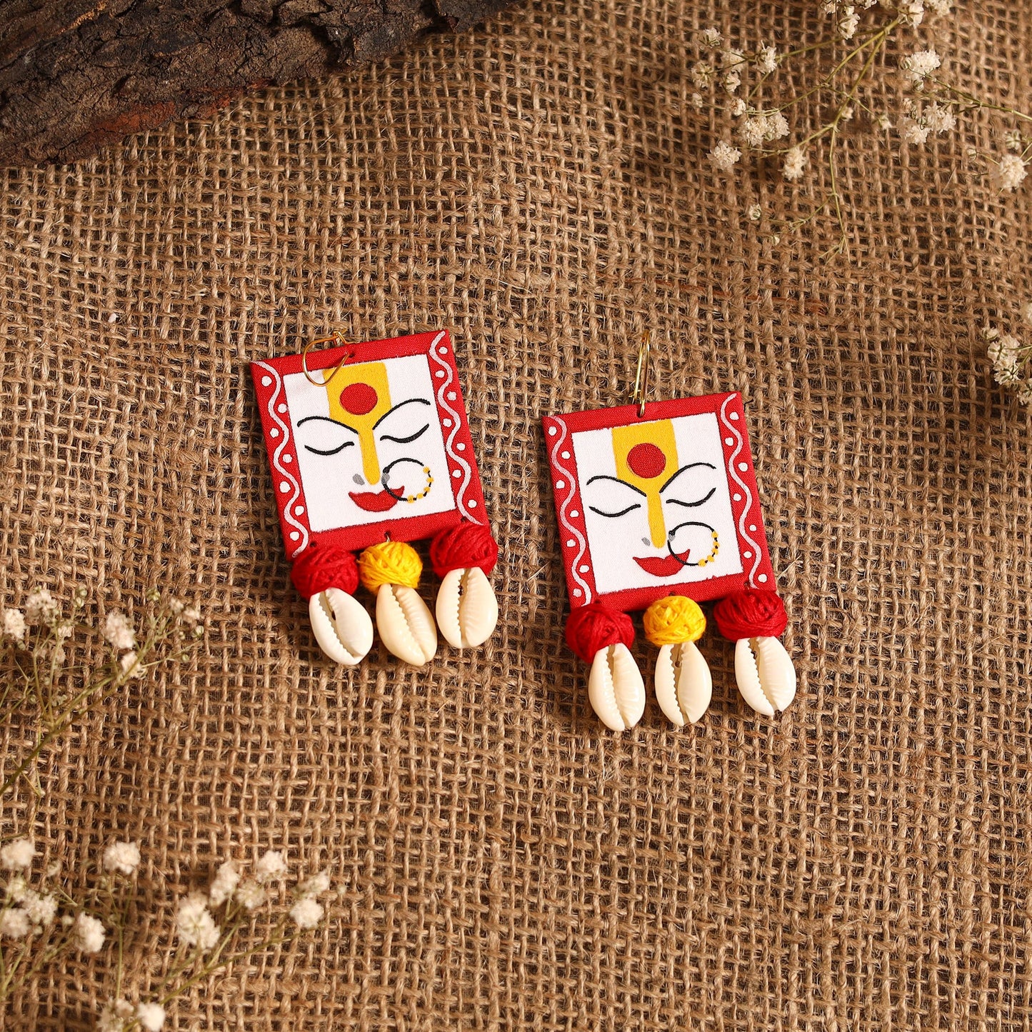 Red - maa durga bishnupur handpainted fabart earrings 08