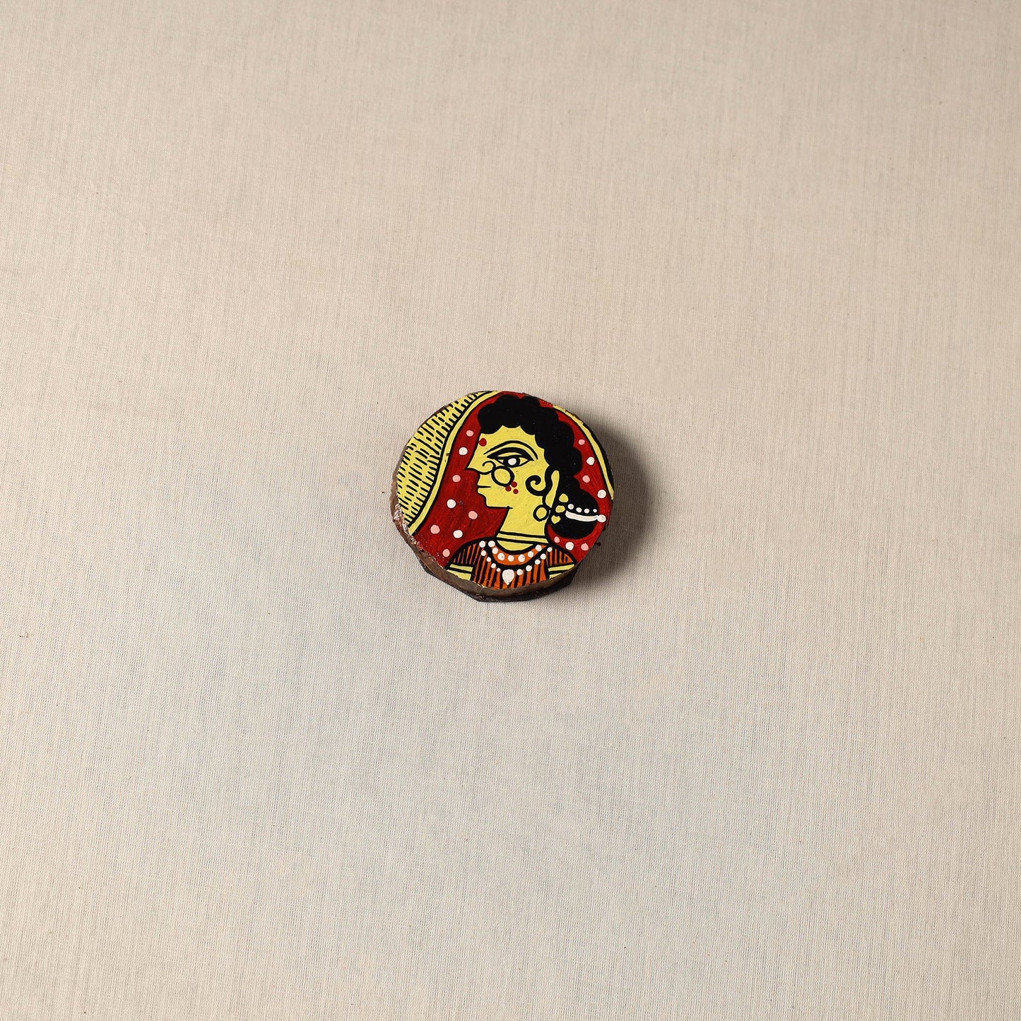 Madhubani handpainted pine wood fridge magnet 13