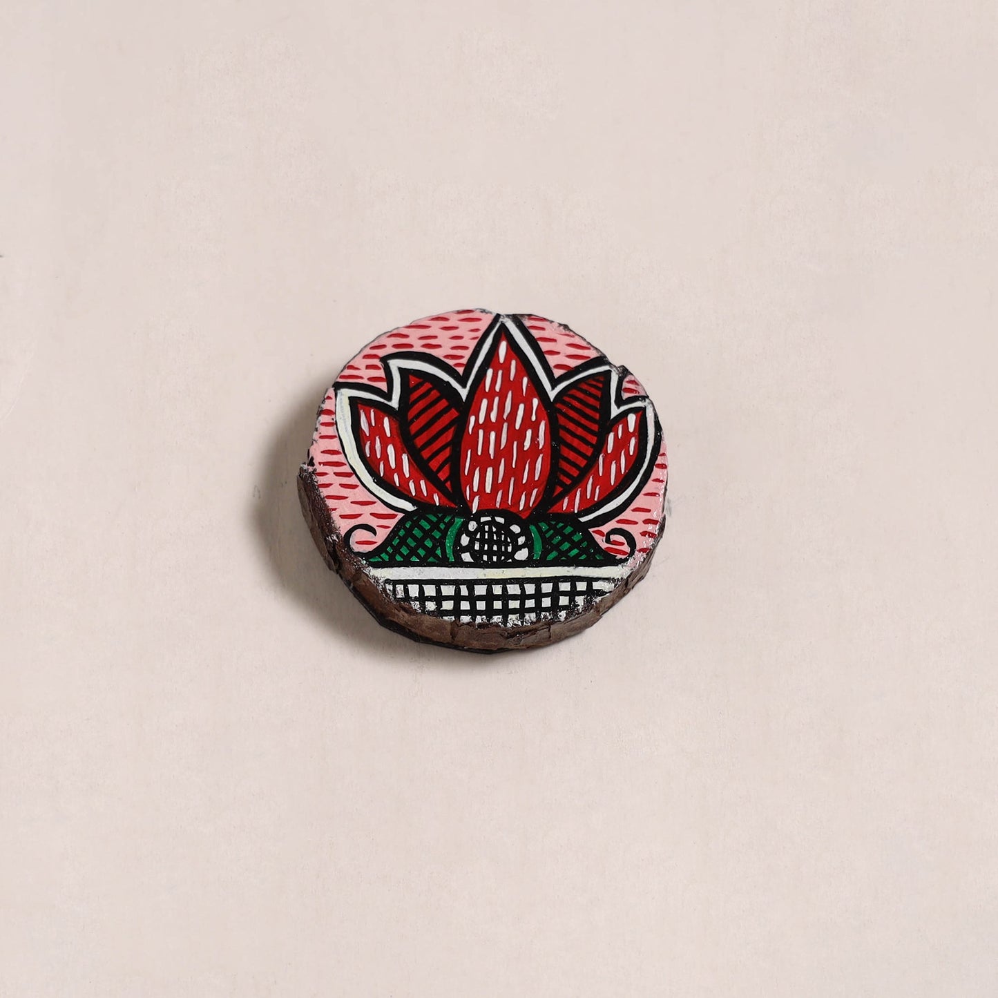 Madhubani handpainted wooden fridge magnet 36 - handcrafted