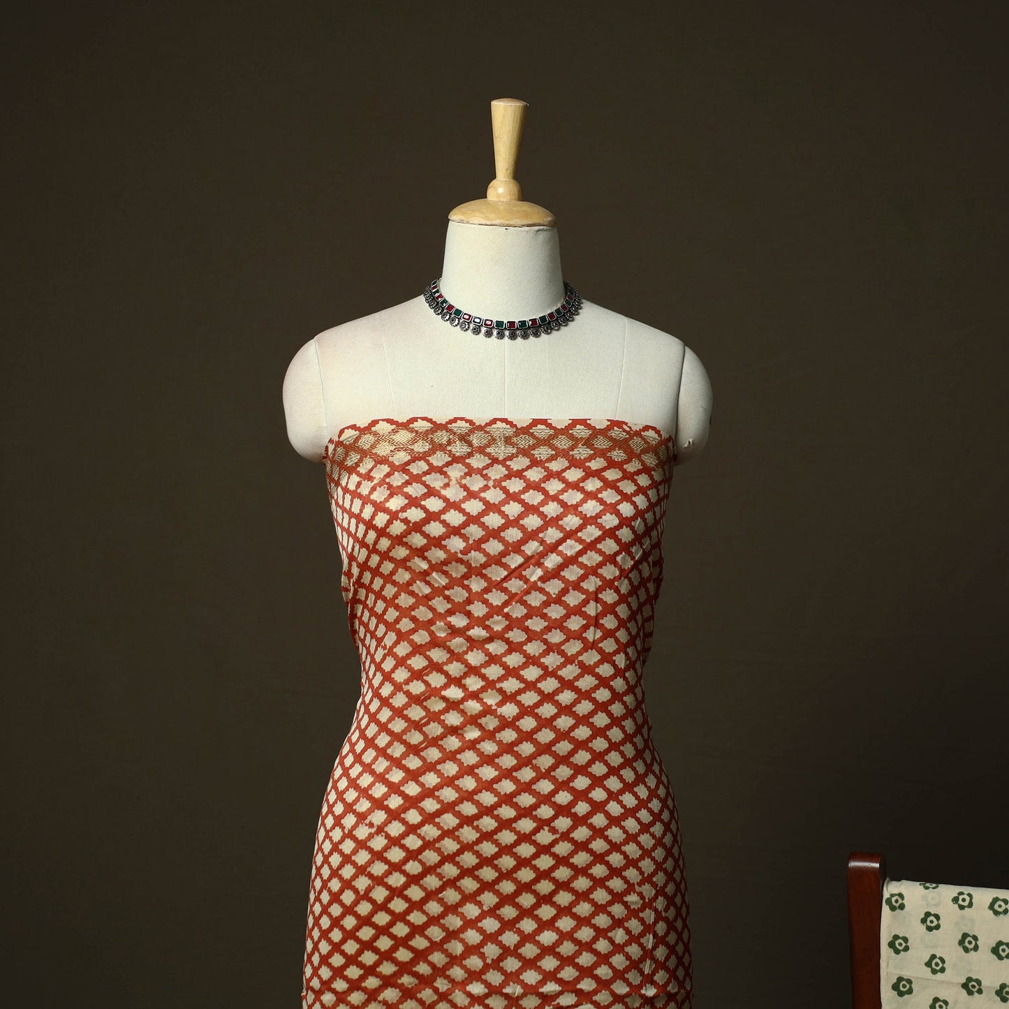 Maheshwari silk hand block bagru print 3pc unstitched dress