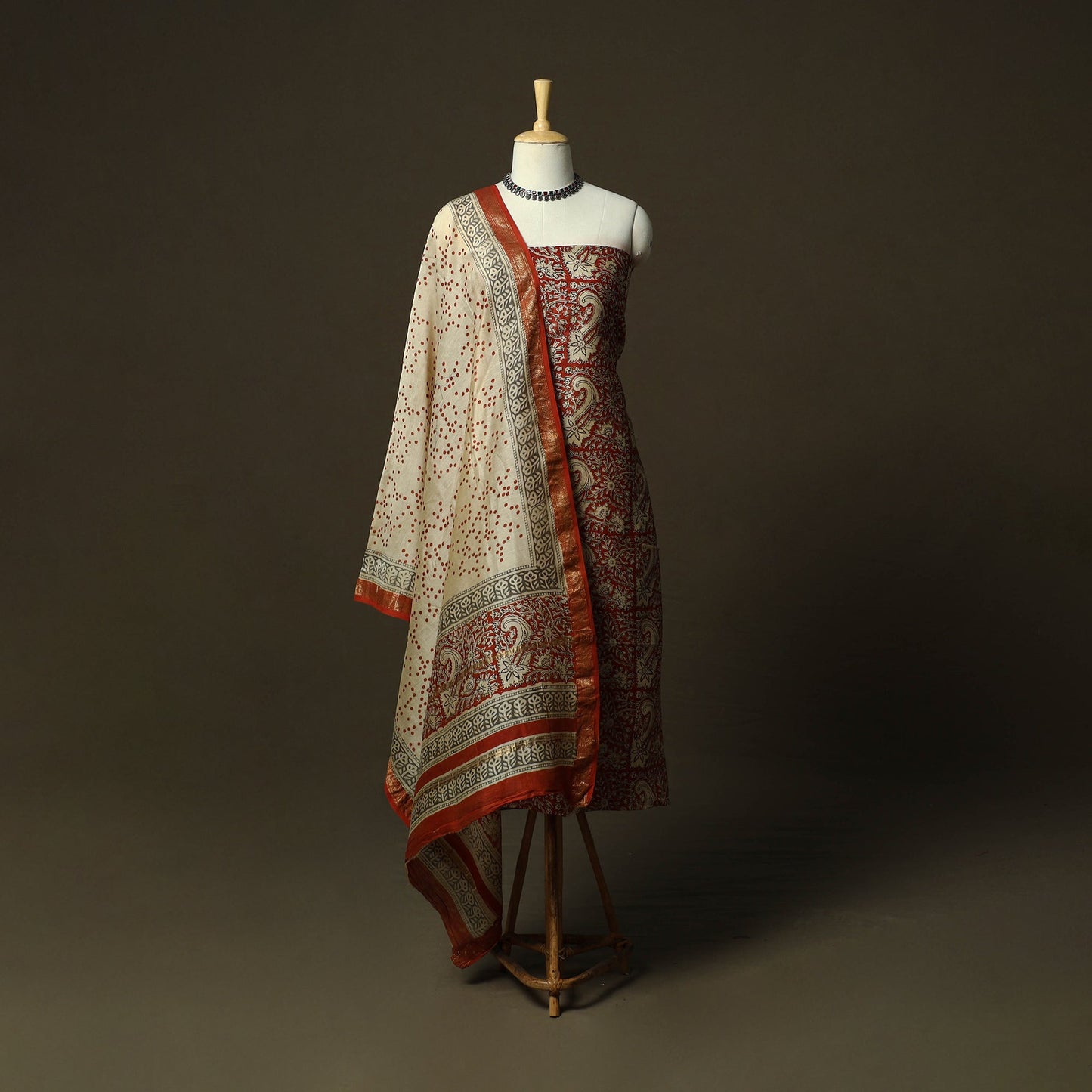 Maheshwari silk hand block bagru print 3pc unstitched dress