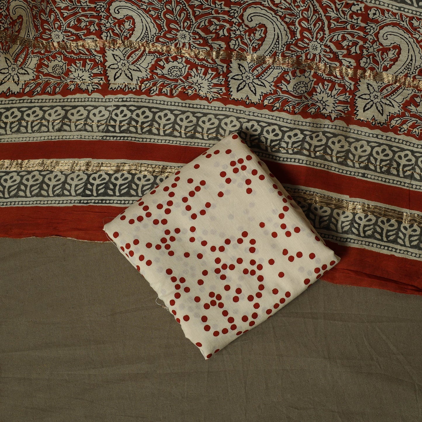 Maheshwari silk hand block bagru print 3pc unstitched dress