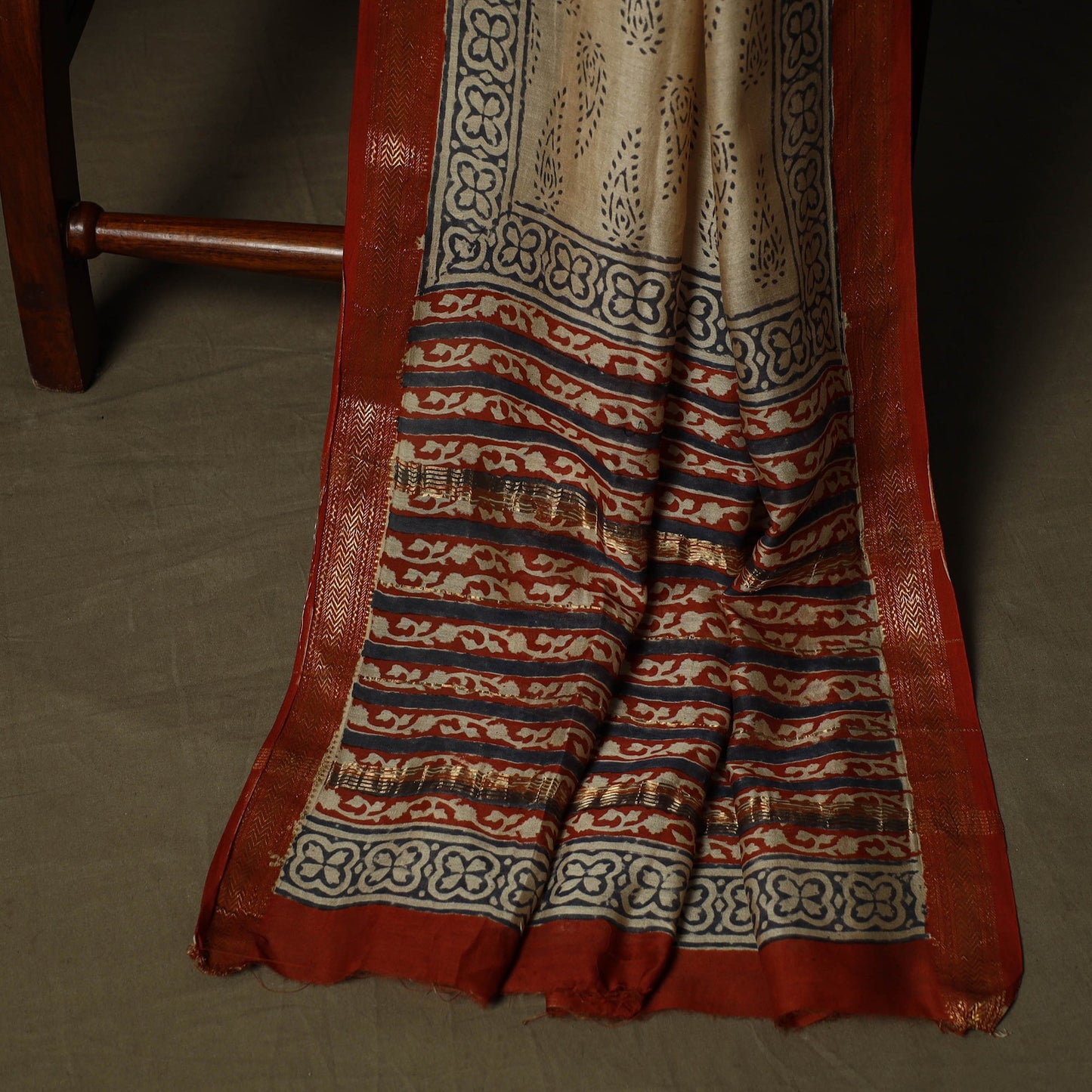 Maheshwari silk hand block bagru print 3pc unstitched dress