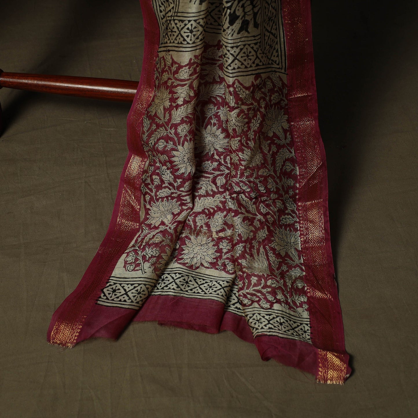 Maheshwari silk hand block bagru print 3pc unstitched dress