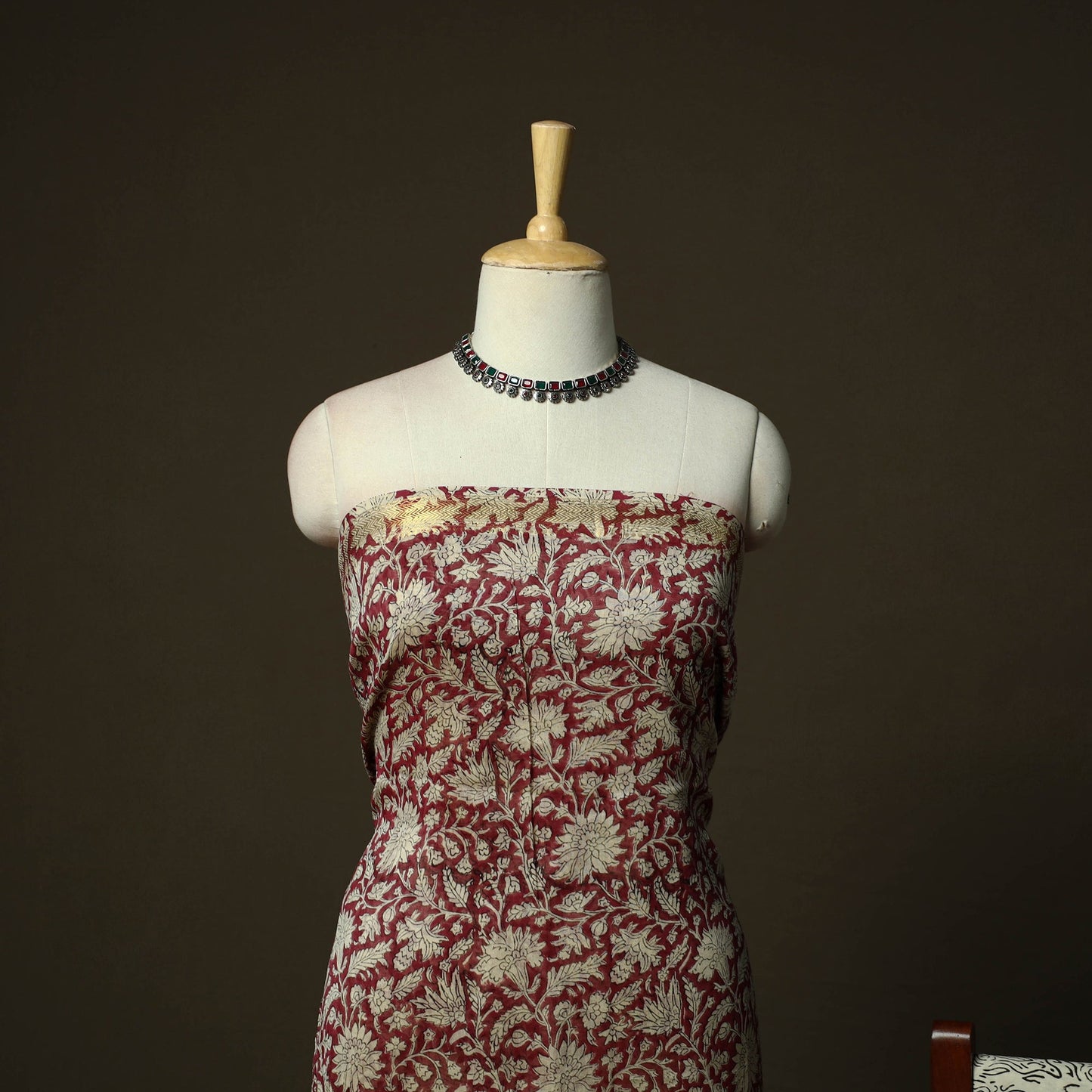 Maheshwari silk hand block bagru print 3pc unstitched dress