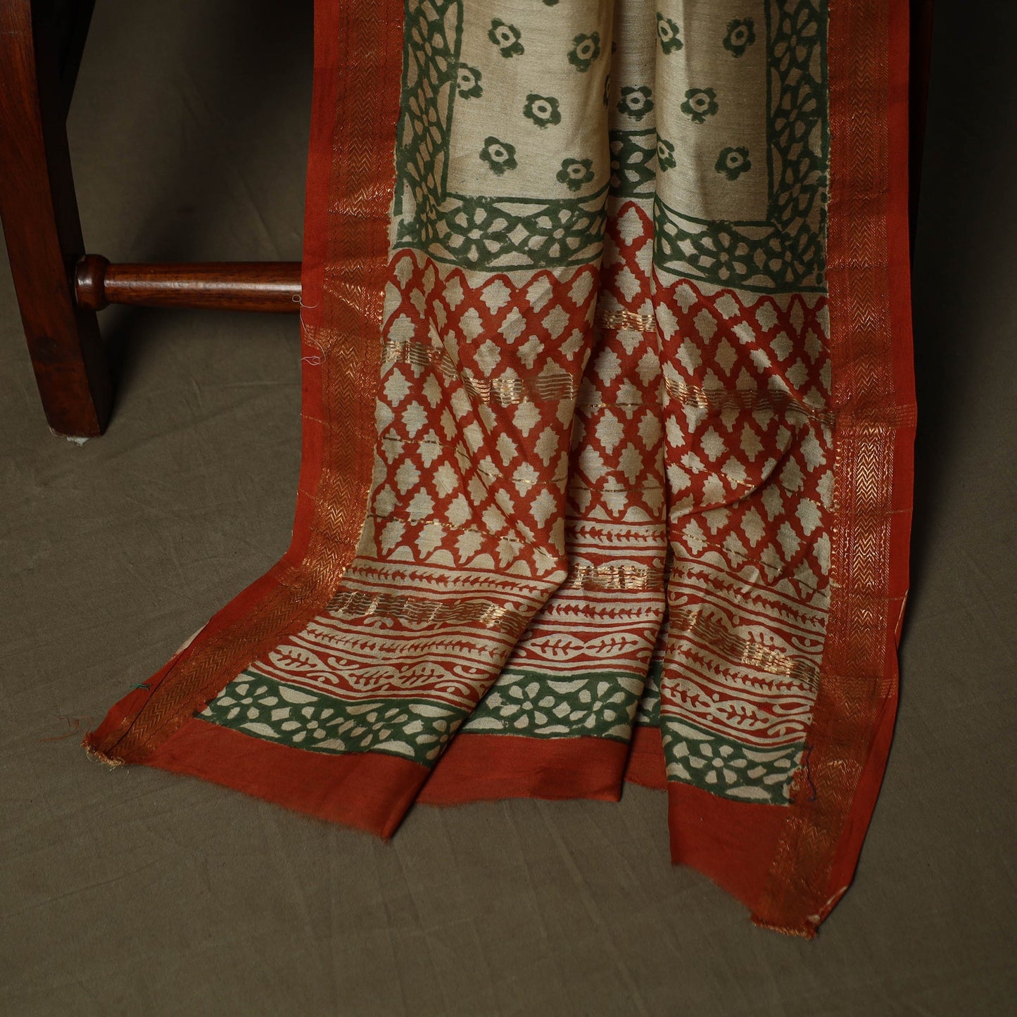Maheshwari silk hand block bagru print 3pc unstitched dress
