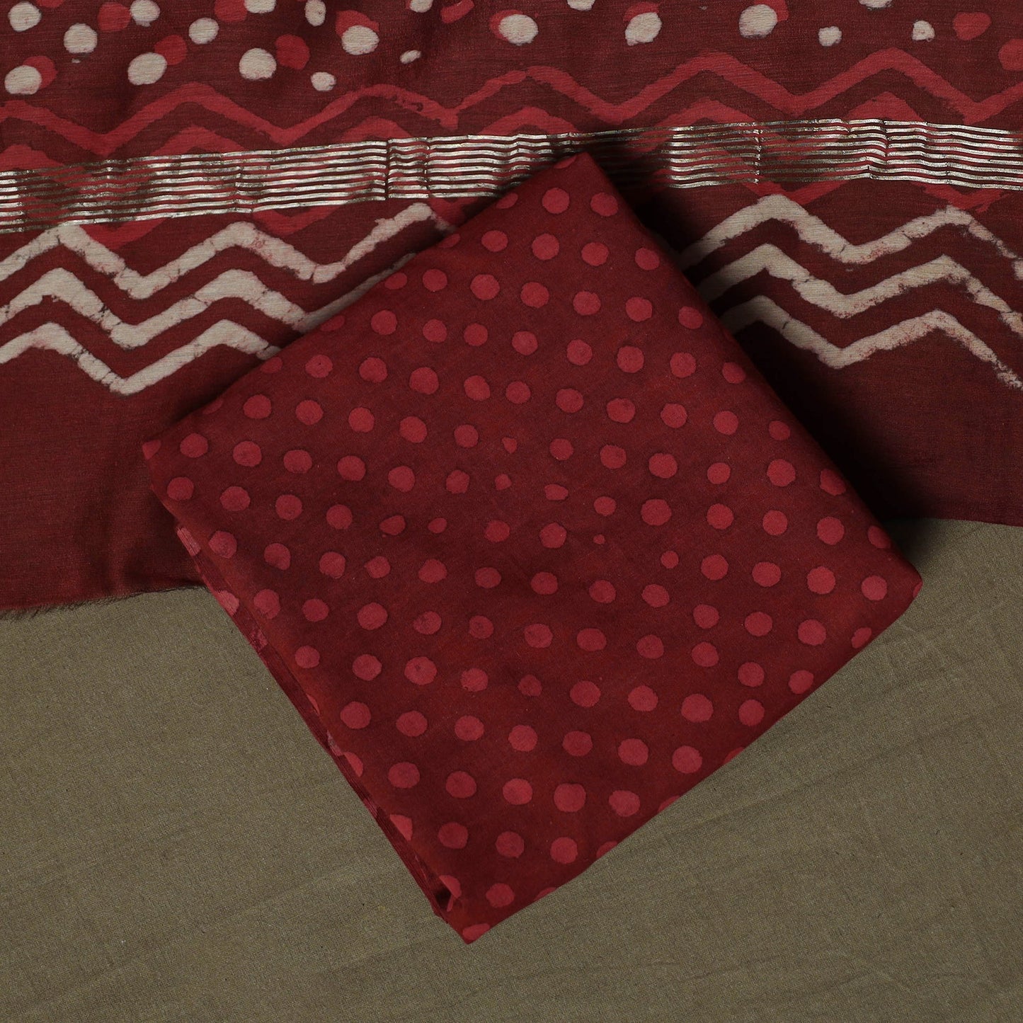 Maheshwari silk hand block bagru print 3pc unstitched dress