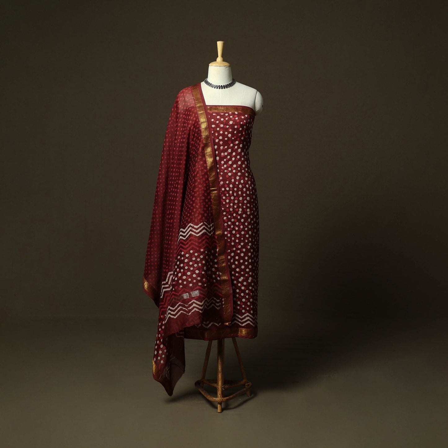 Maheshwari silk hand block bagru print 3pc unstitched dress