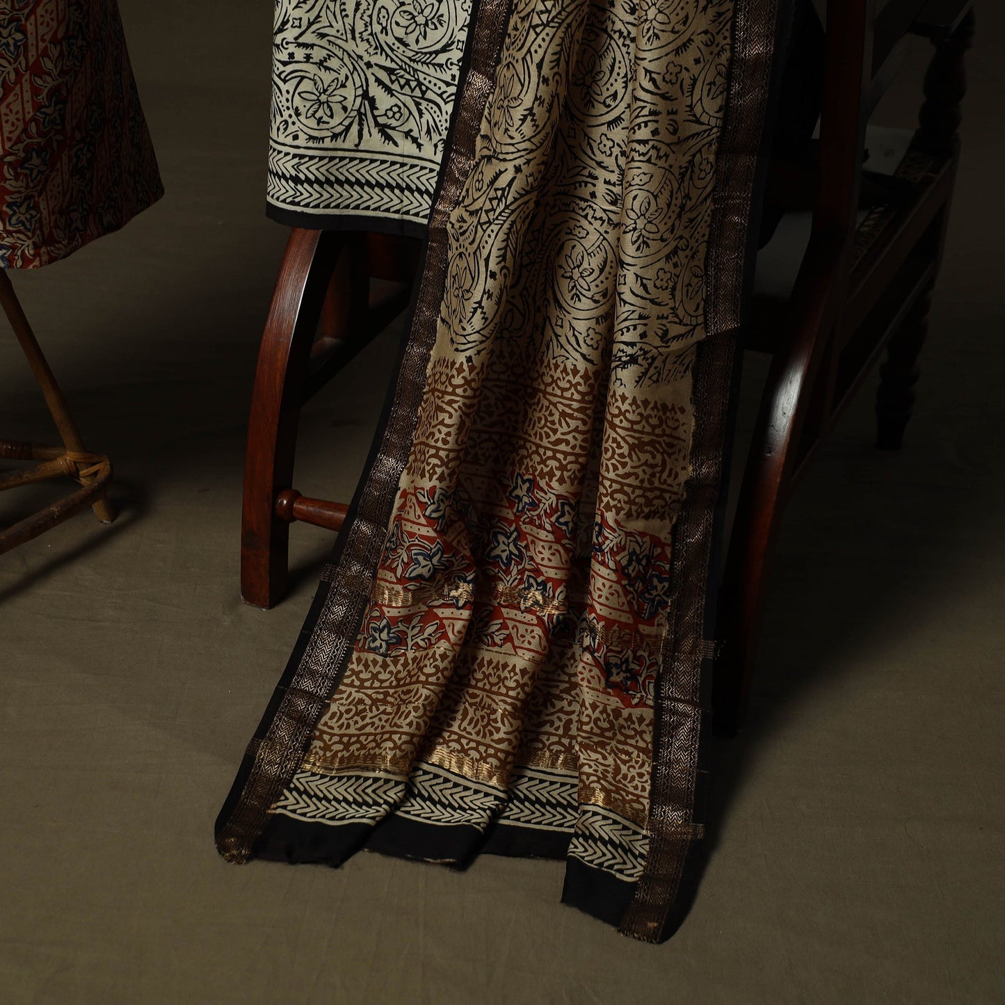 Maheshwari silk hand block bagru print 3pc unstitched dress