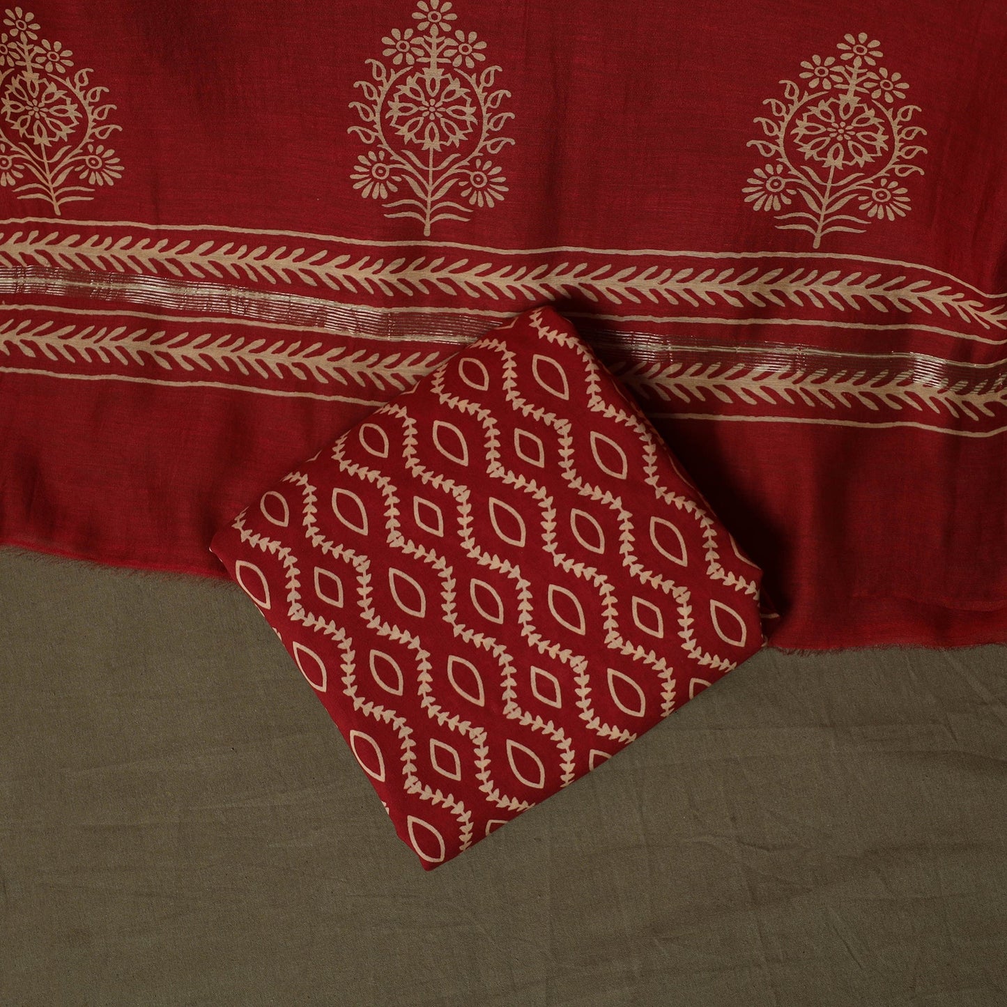 Maheshwari silk hand block jaipur print 3pc unstitched