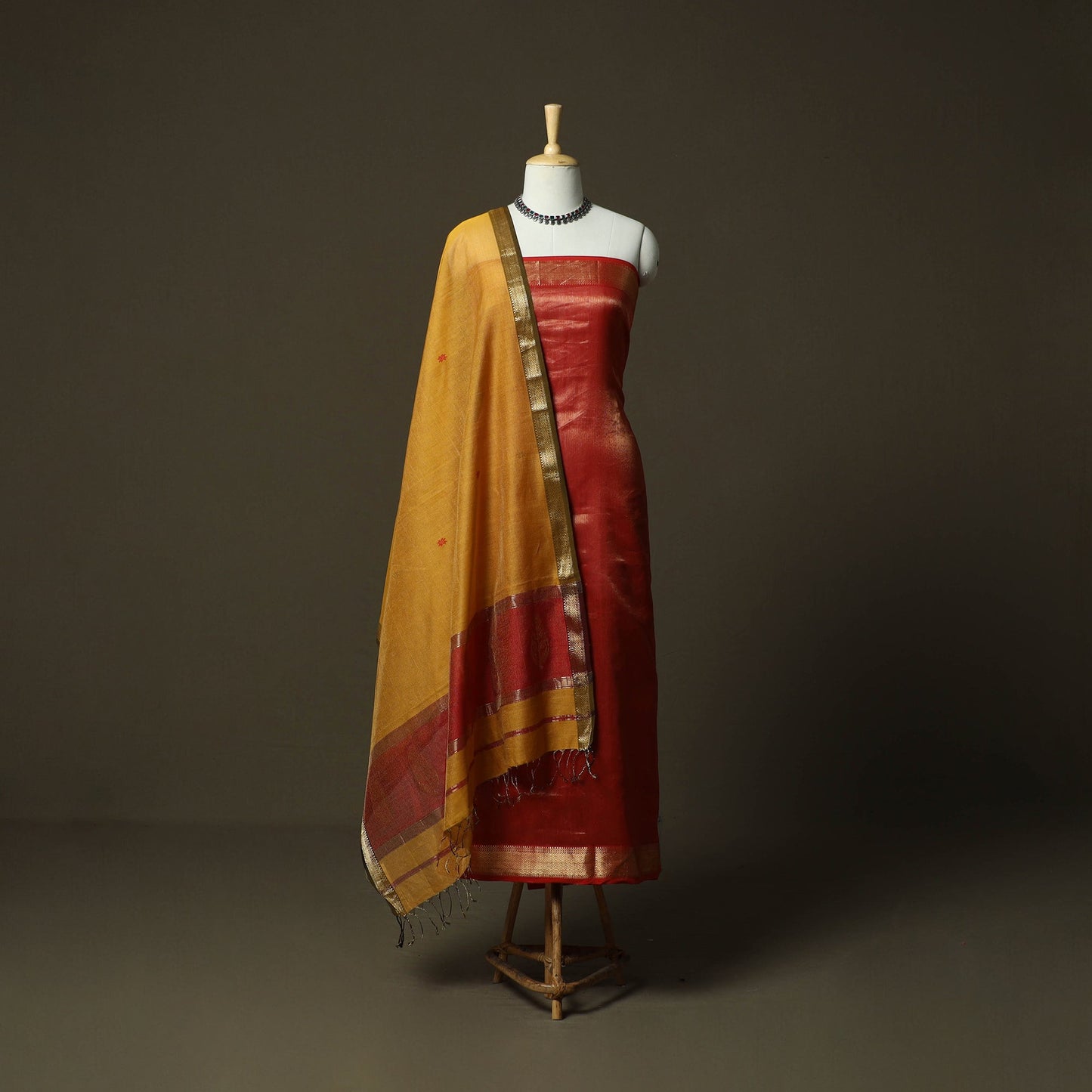 Maheshwari silk handloom zari buti 2pc unstitched dress