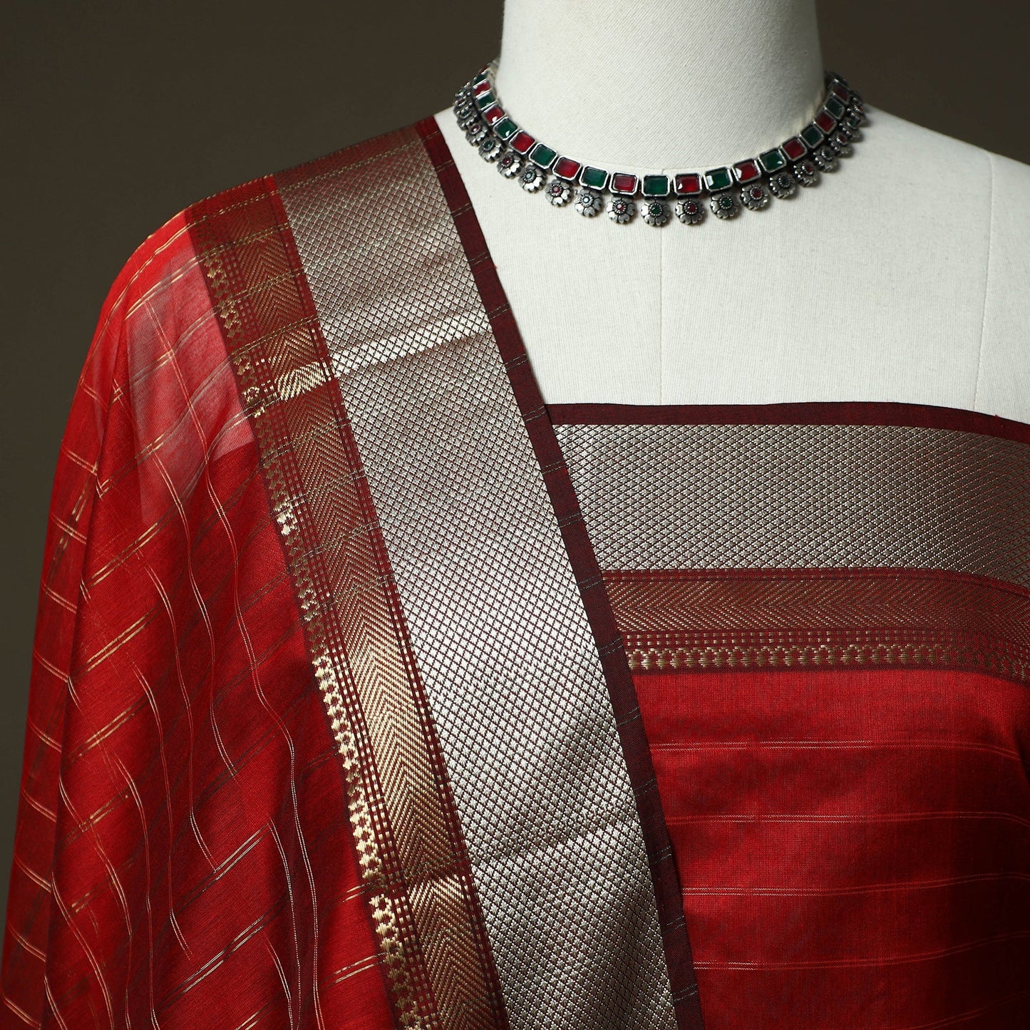Maheshwari silk handloom zari stripes 2pc unstitched dress