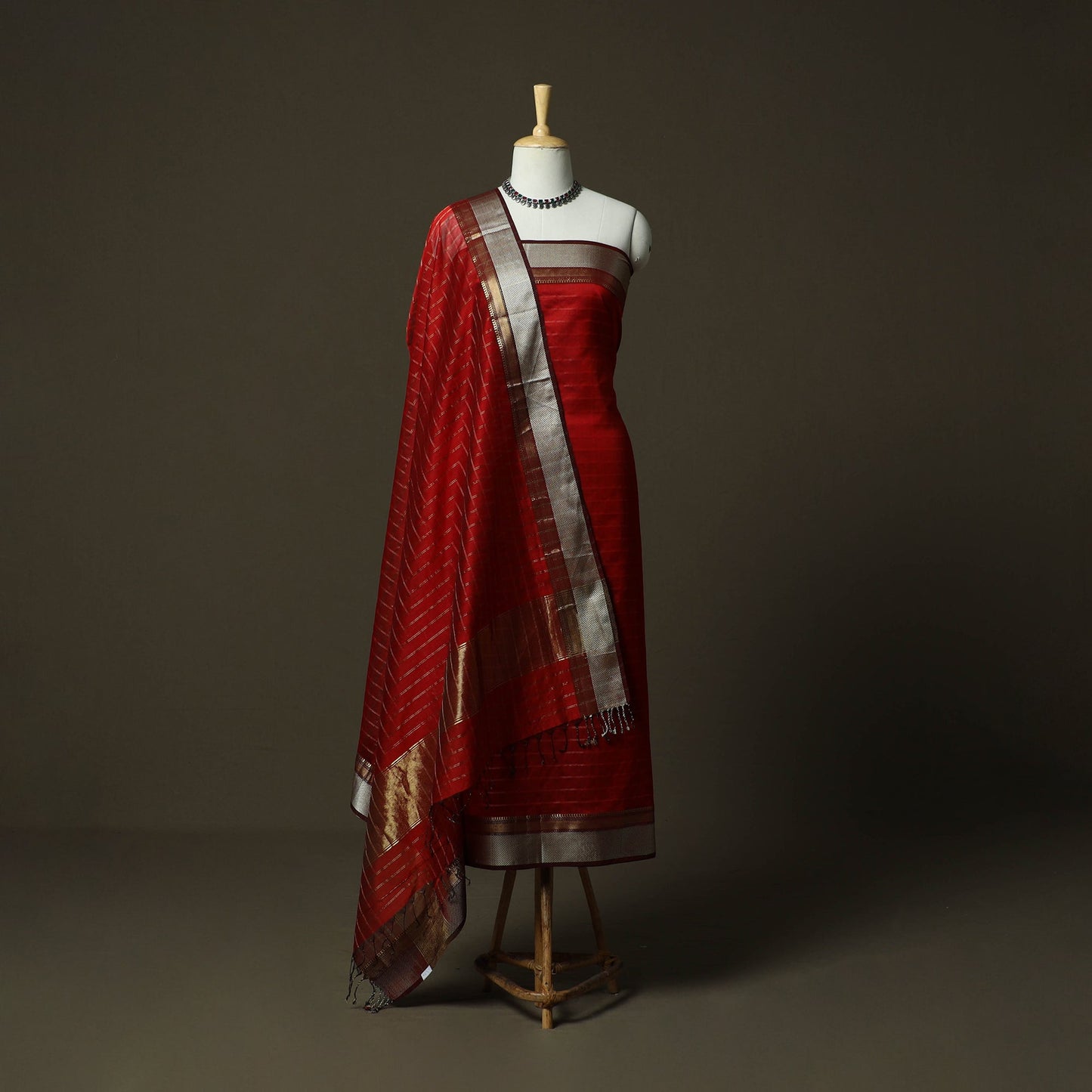 Maheshwari silk handloom zari stripes 2pc unstitched dress