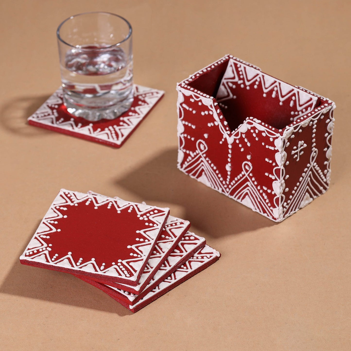 Mandana Art Handpainted Paper Mache Coasters