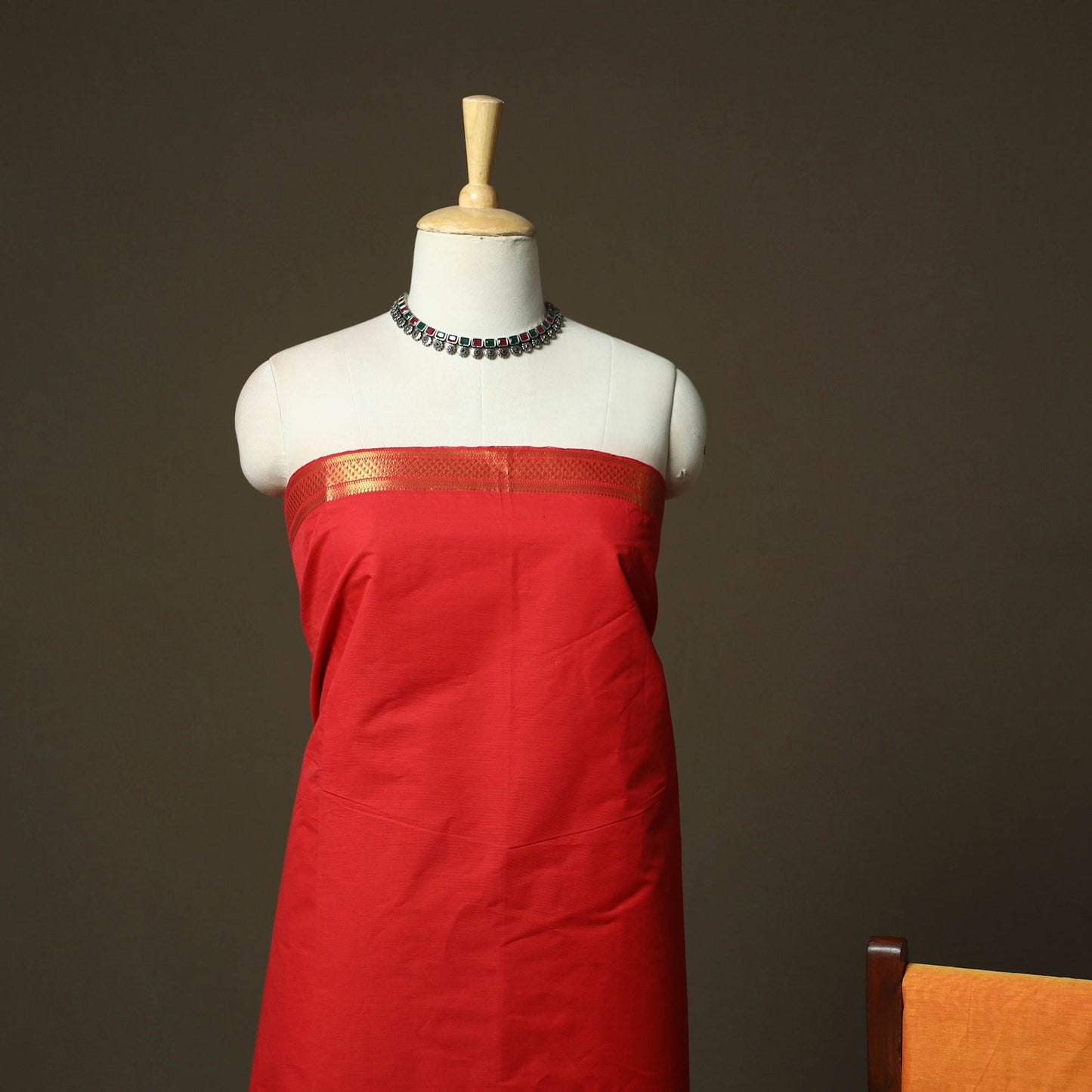 Mangalagiri cotton 3pc unstitched dress material with zari
