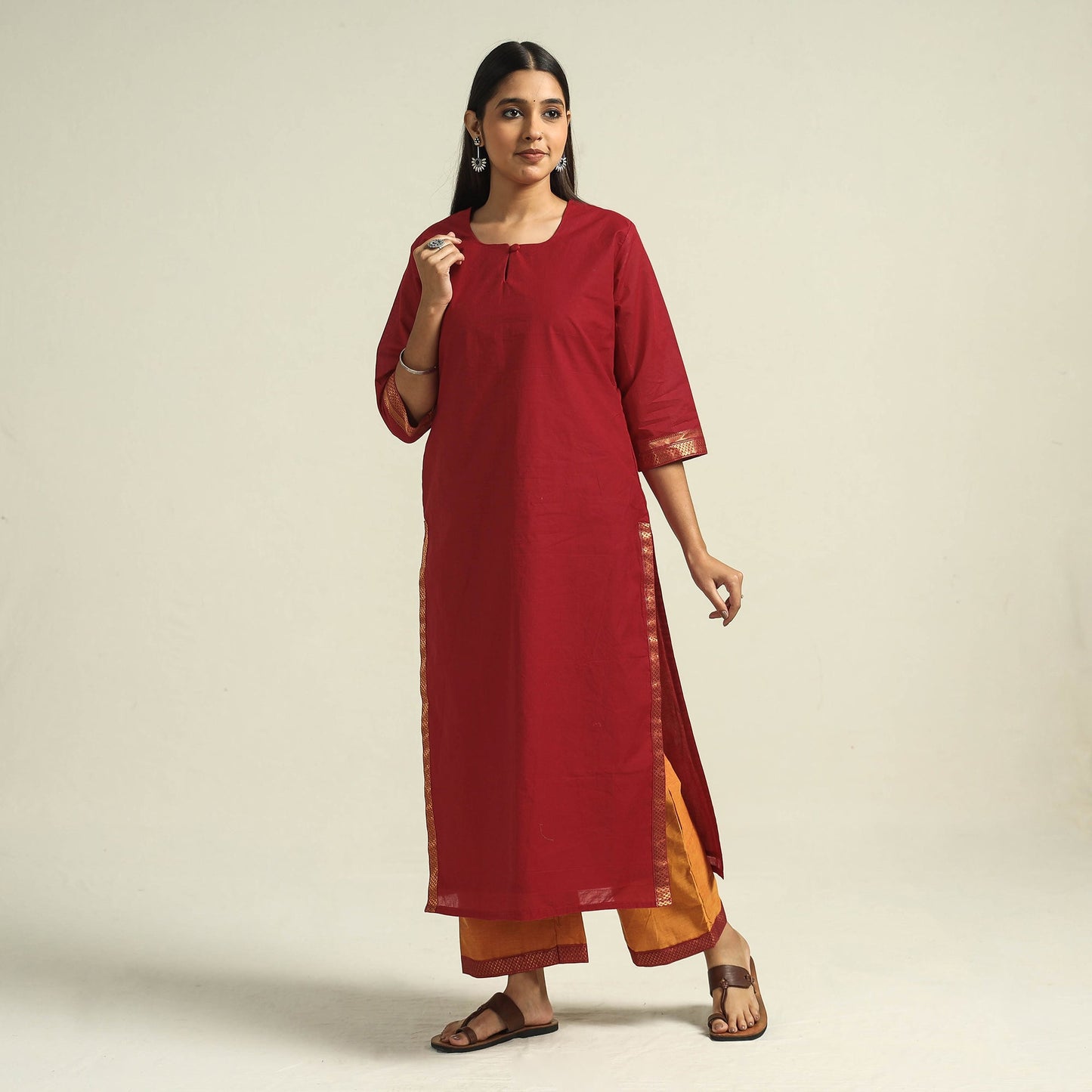 Red - mangalagiri handloom cotton kurta with palazzo &