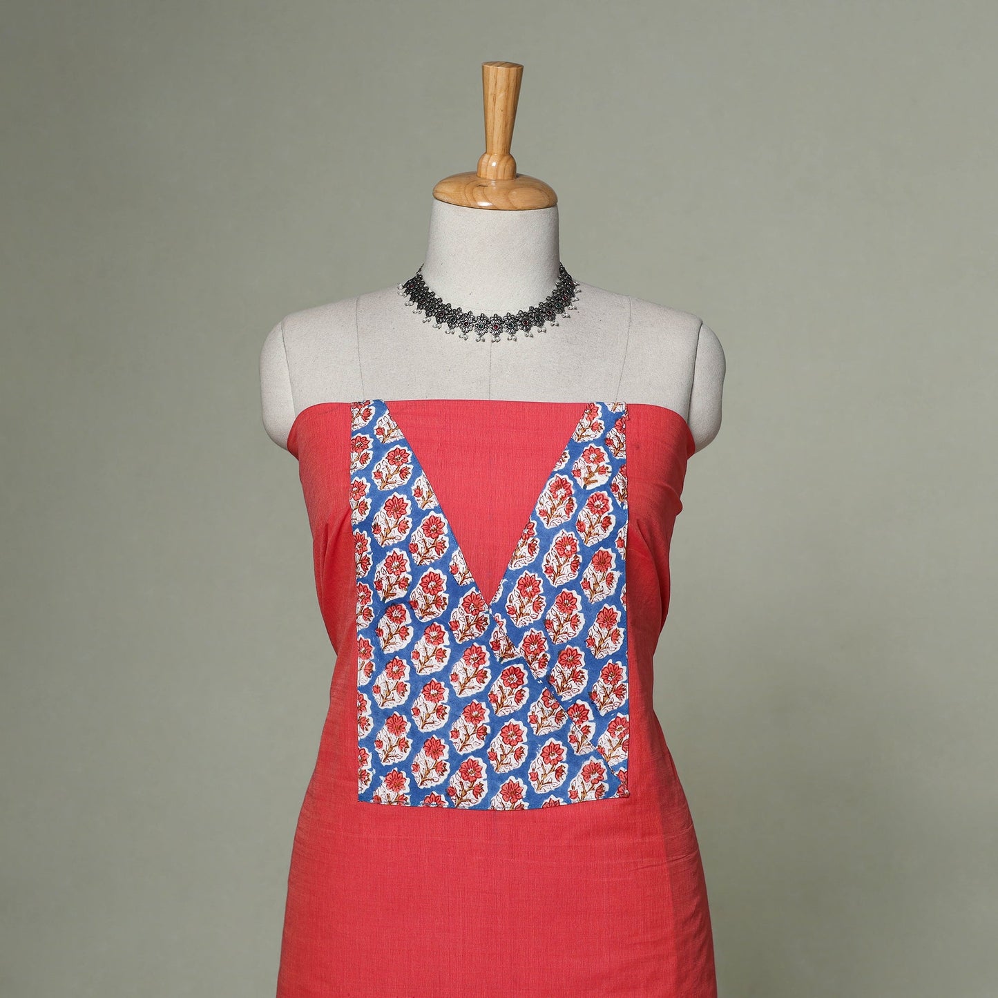 Mangalagiri handloom cotton patchwork unstitched kurta