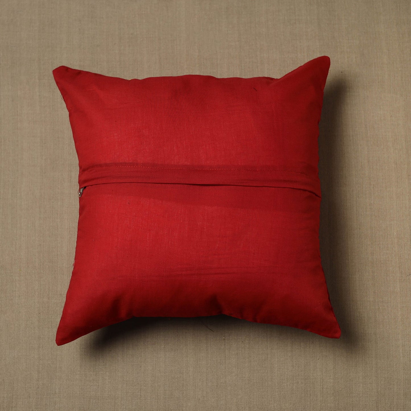 Red - Maroon - Kanchipuram Patchwork Cotton Cushion Cover 22
