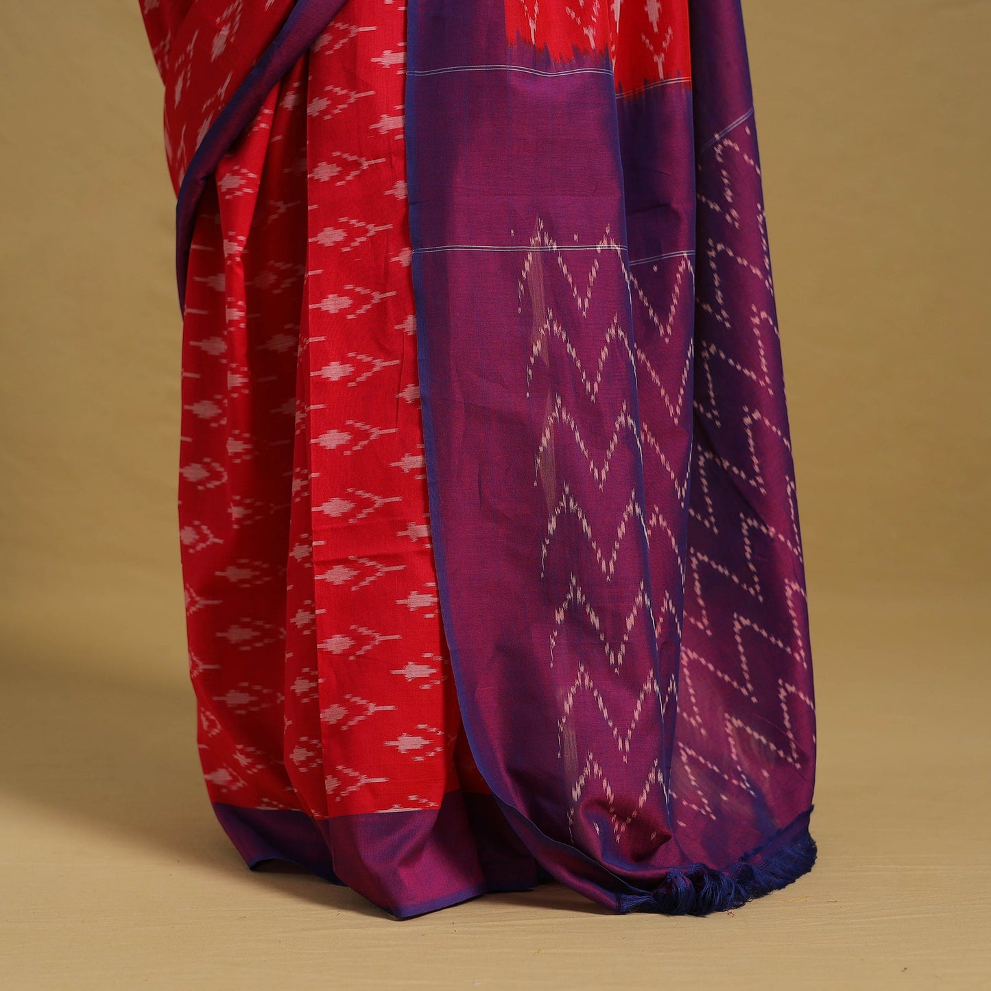 Red Mercerised Cotton Handloom Pochampally Ikat Saree