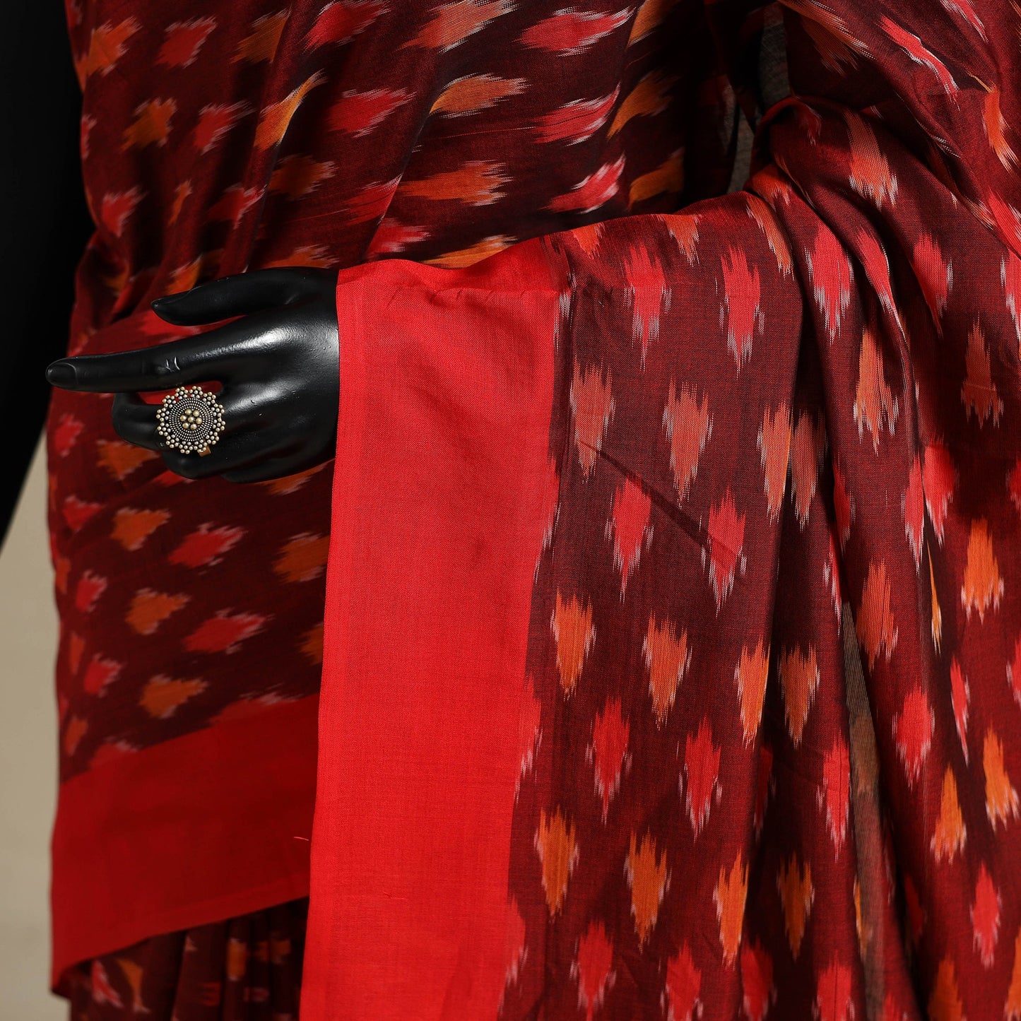 Red - mercerised cotton handloom pochampally ikat saree 29