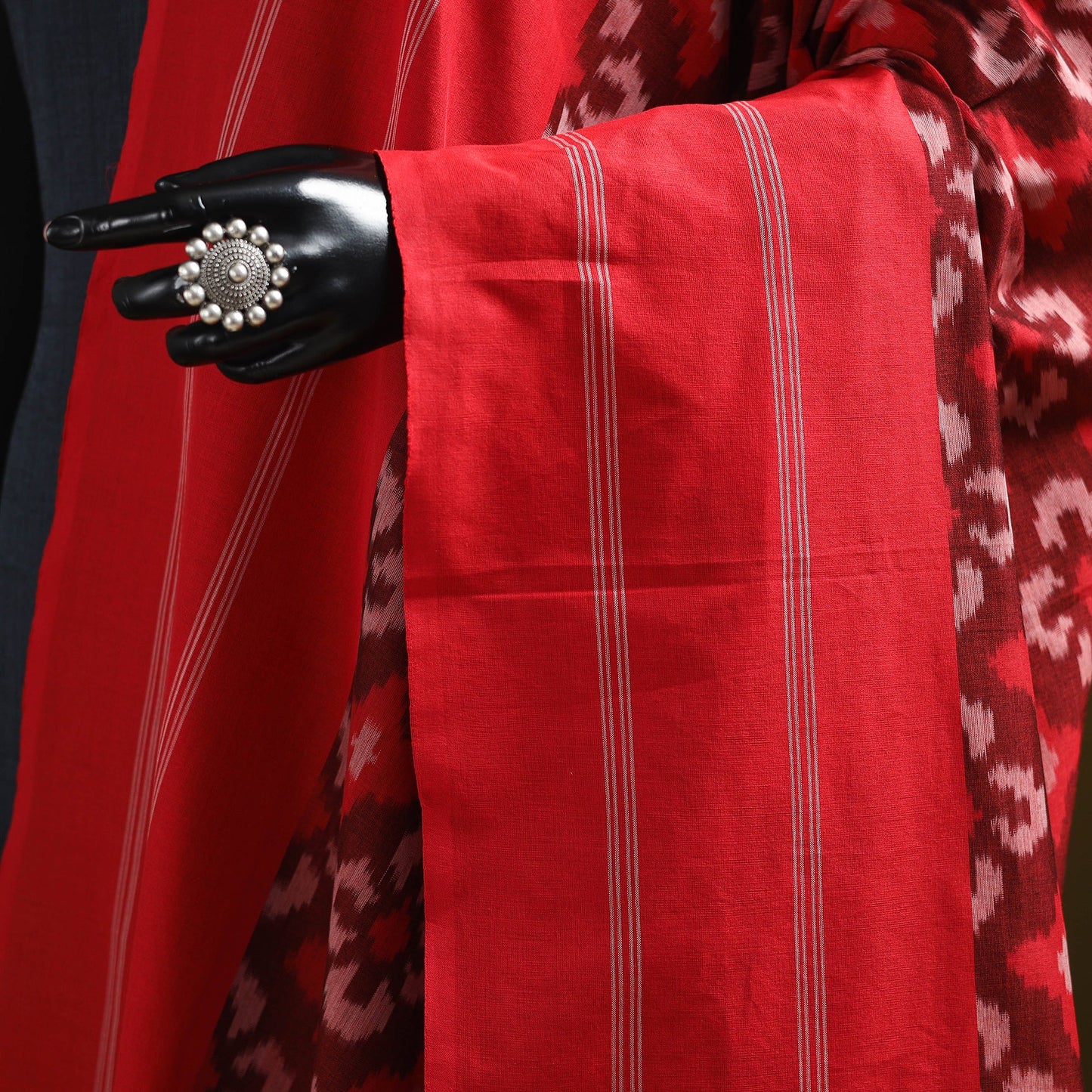 Red - mercerised cotton pochampally ikat dupatta 09