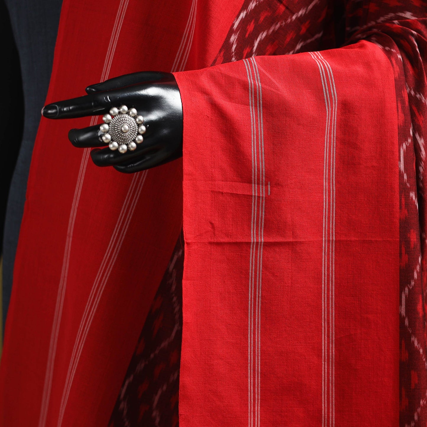 Red - mercerised cotton pochampally ikat dupatta 12