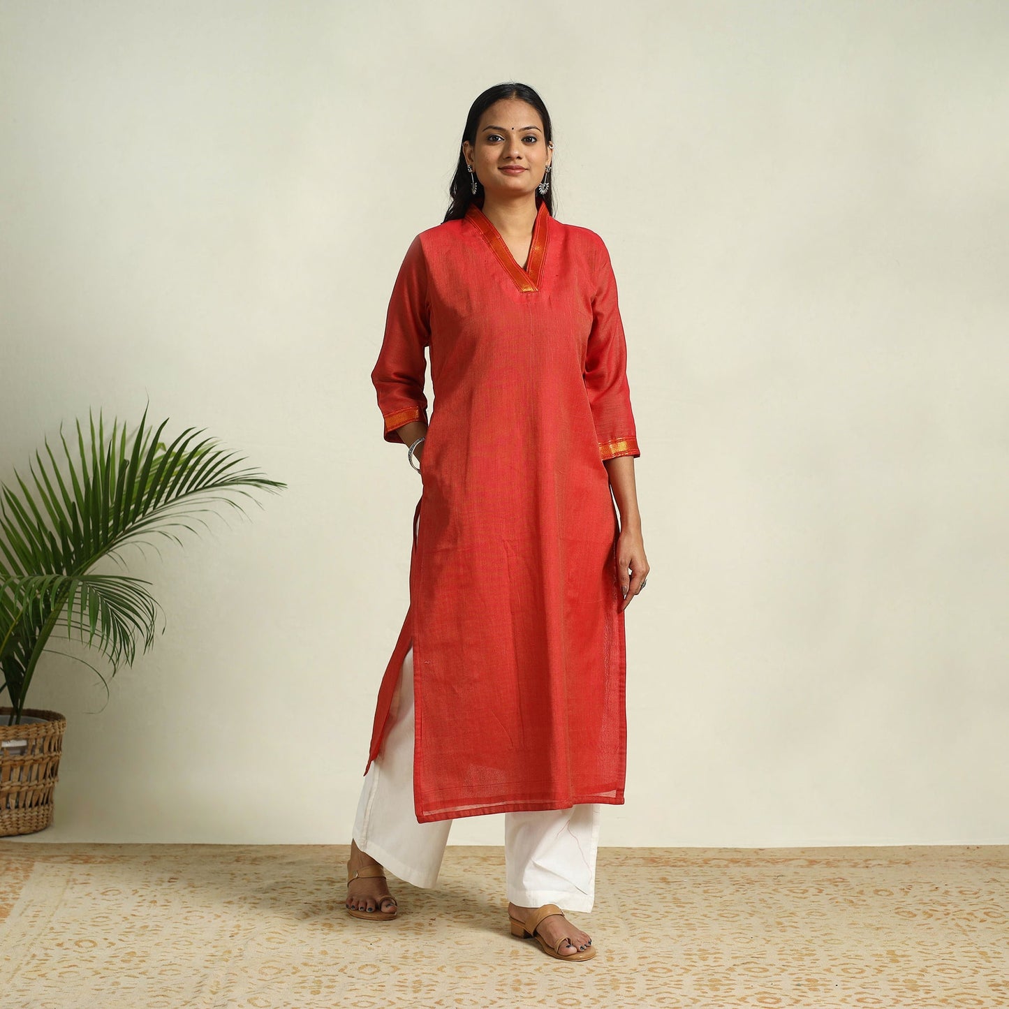 Red Mercerised Cotton Straight Dharwad Kurta