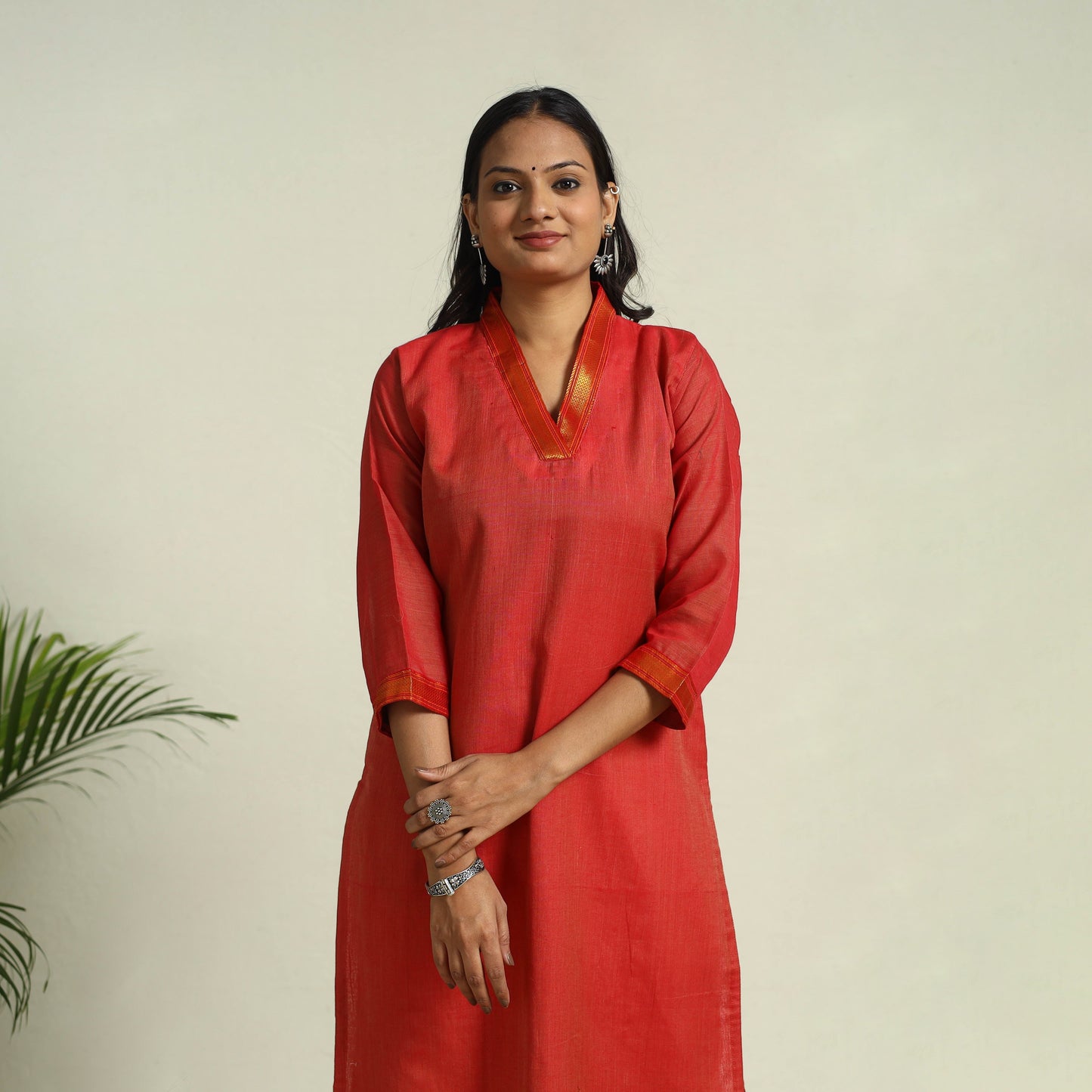 Red Mercerised Cotton Straight Dharwad Kurta