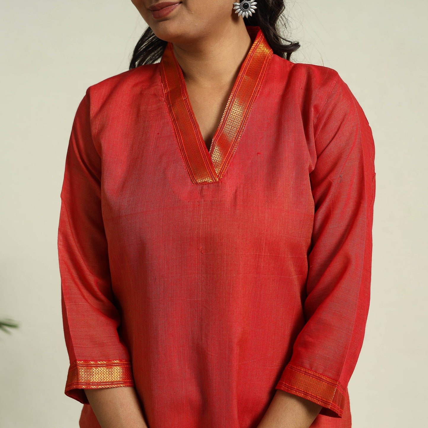 Red Mercerised Cotton Straight Dharwad Kurta