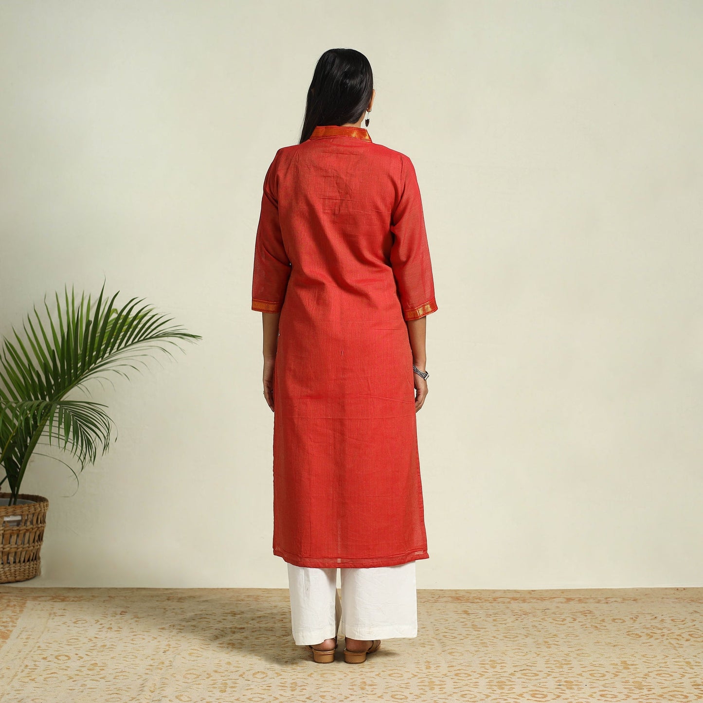 Red Mercerised Cotton Straight Dharwad Kurta