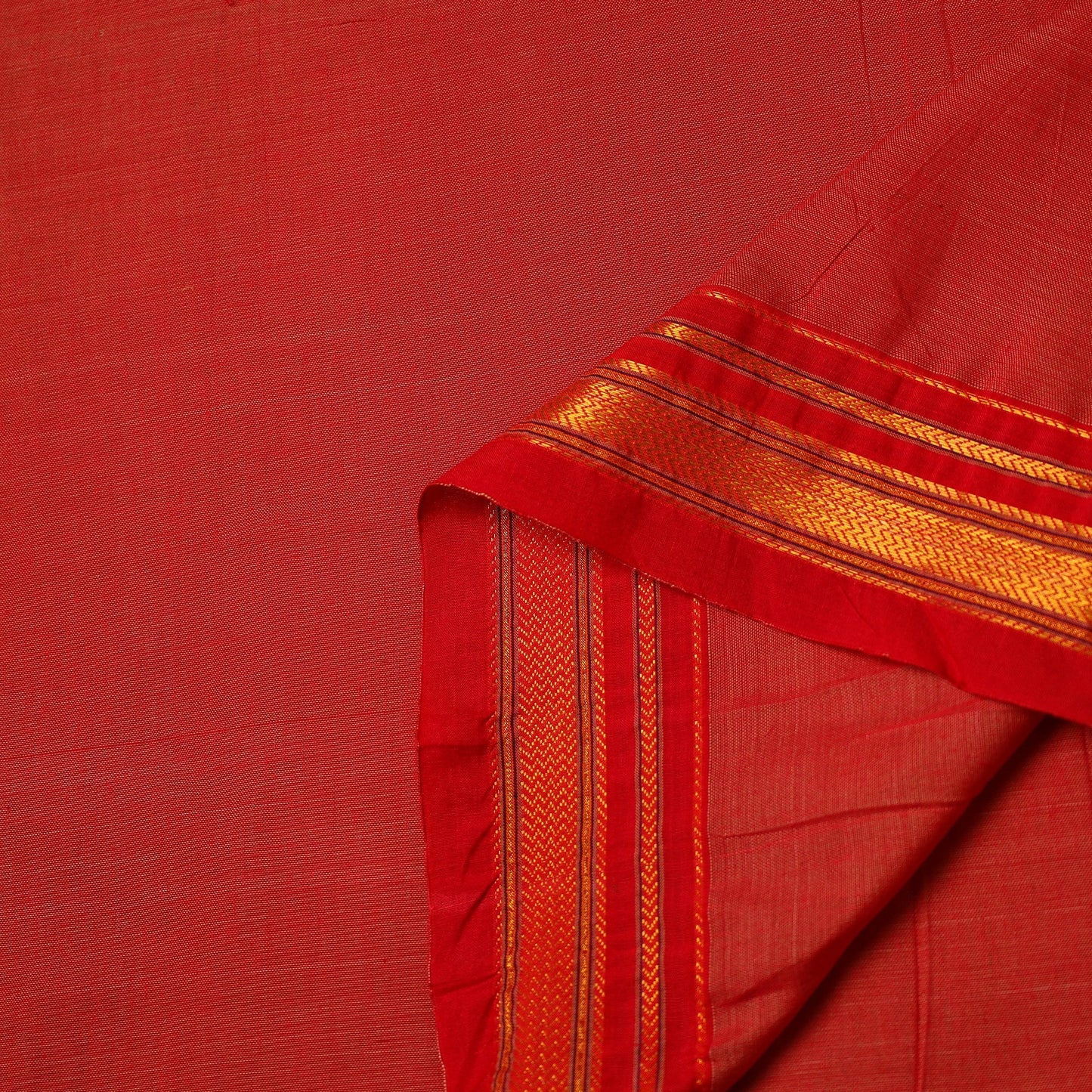 Red Mercerised Cotton Thread Border Dharwad Fabric
