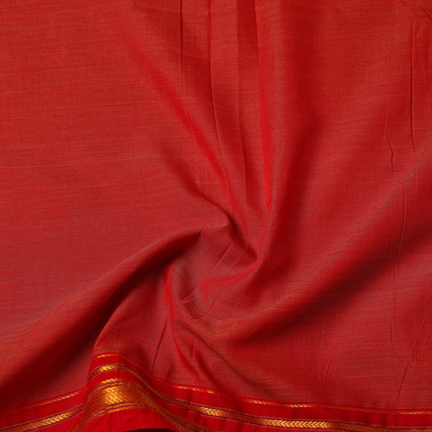 Red Mercerised Cotton Thread Border Dharwad Fabric