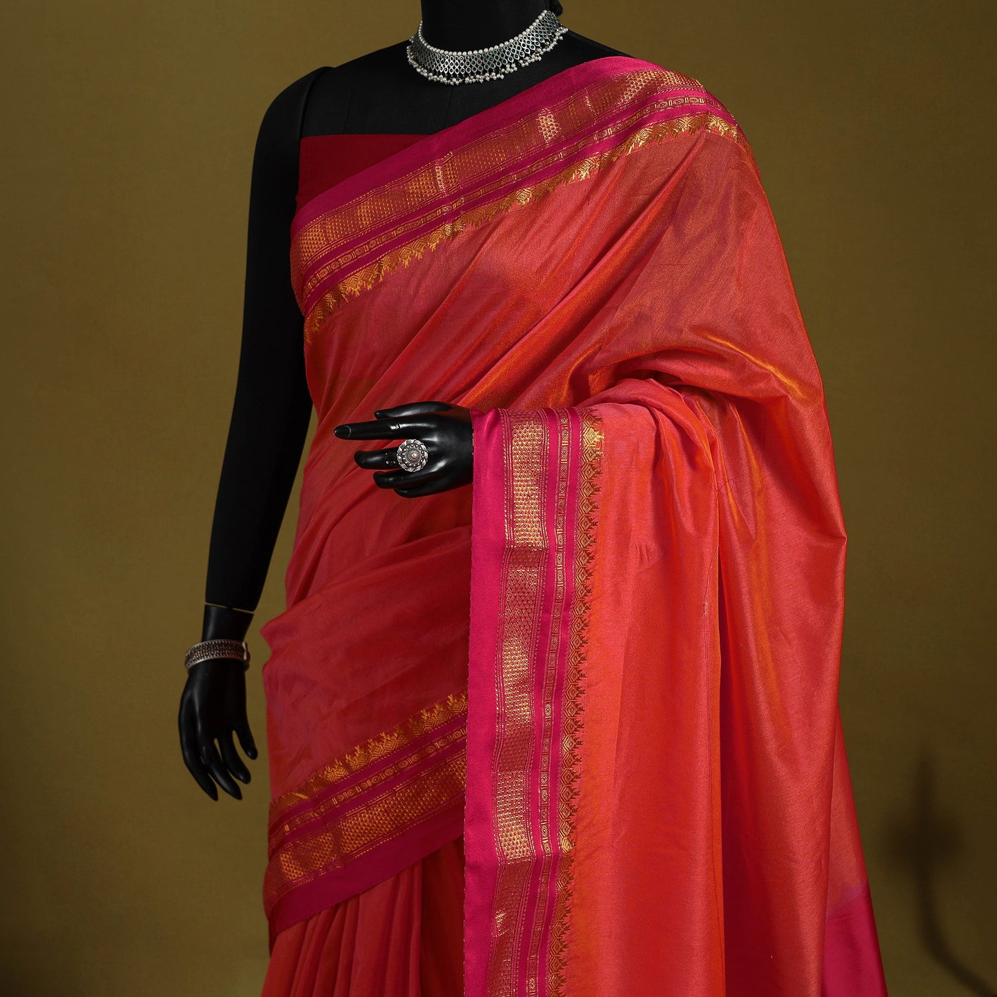 Red - mercerized cotton ilkal saree with border 05