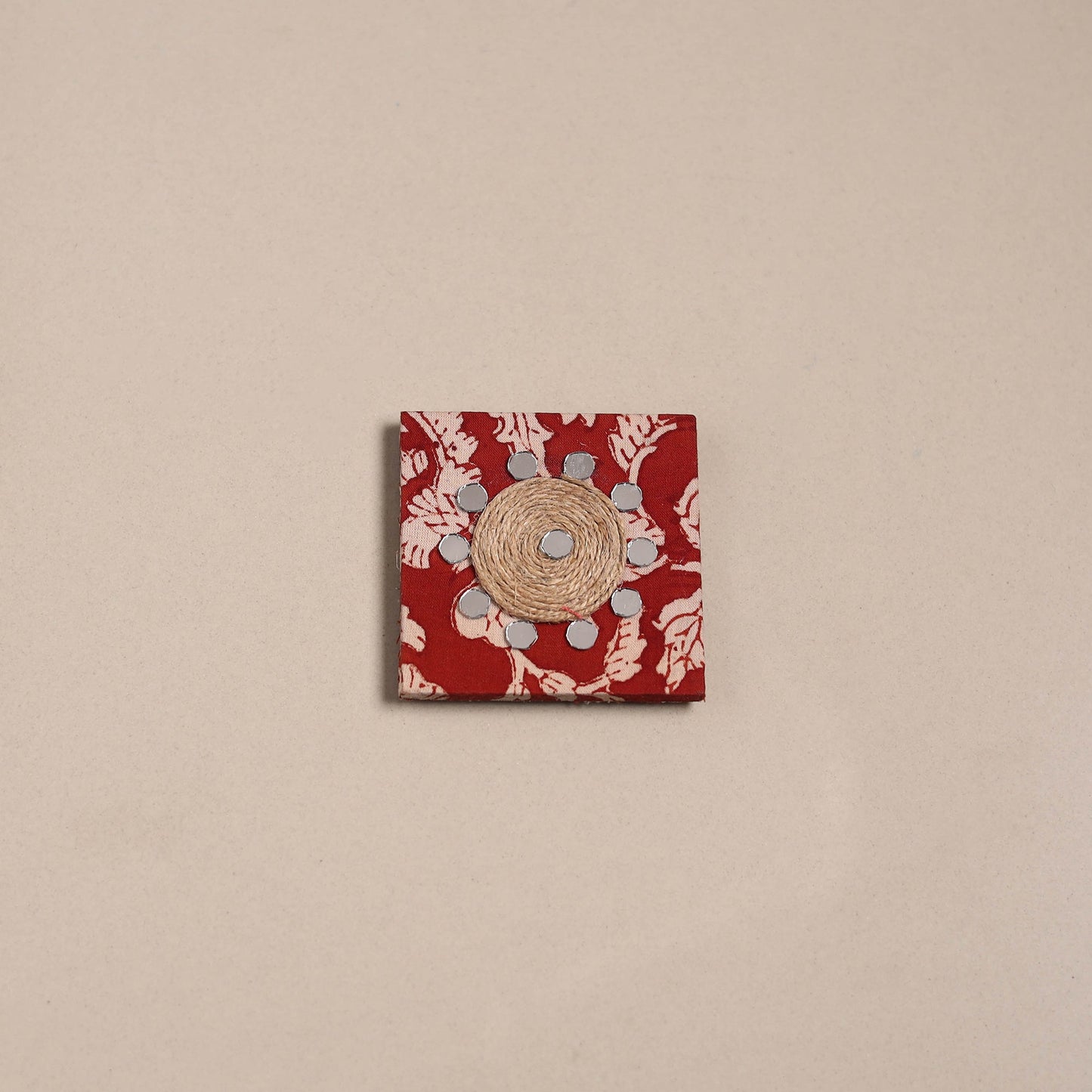 Red - mirror work handmade fabart jute magnet 19