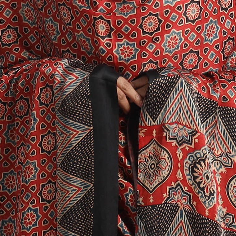 Red - modal silk dupatta 14 - handcrafted