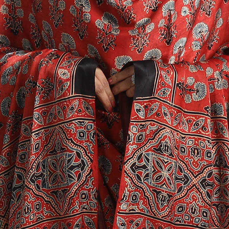 Red - modal silk dupatta 20 - handcrafted