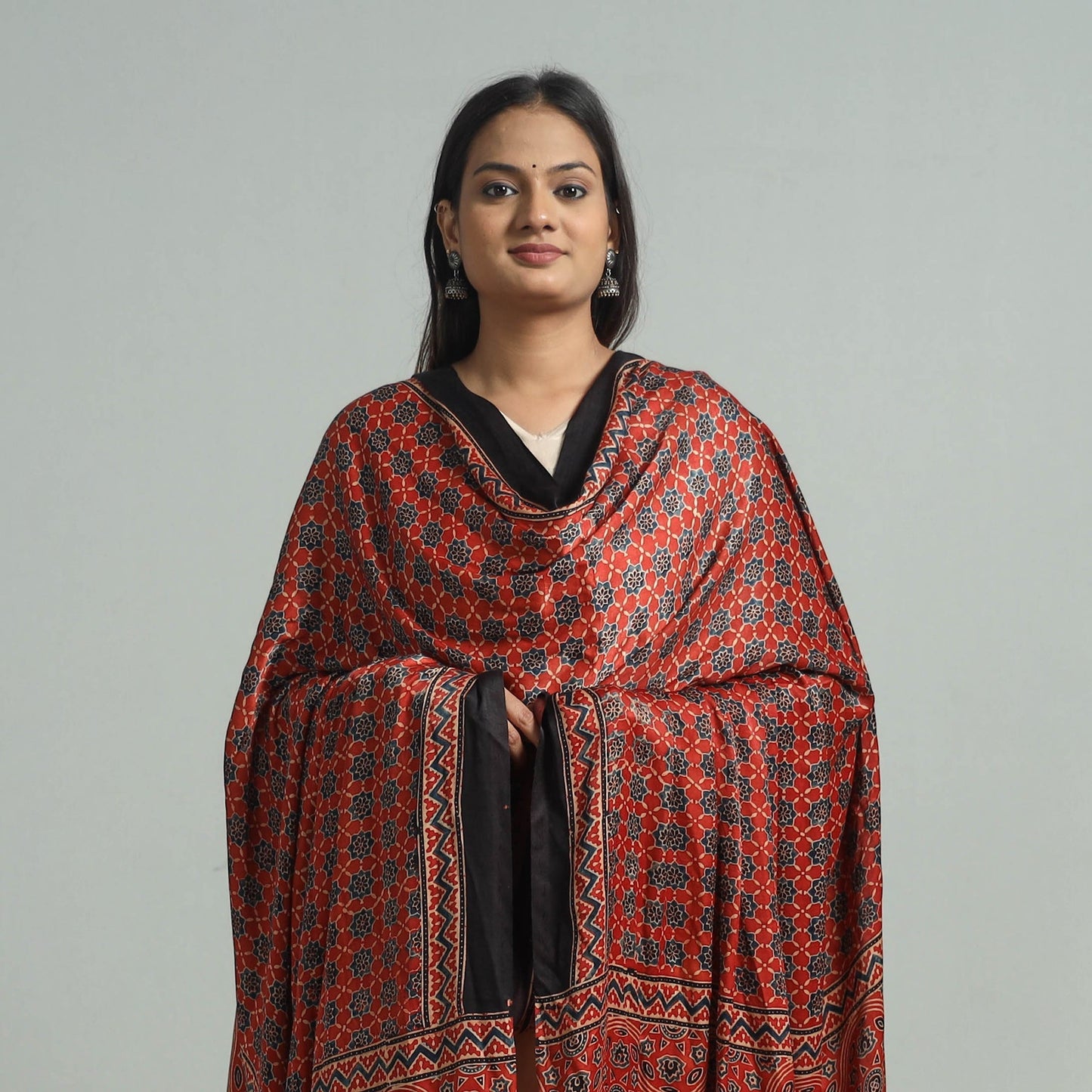 Modal Silk Block Print Ajrakh Dupatta