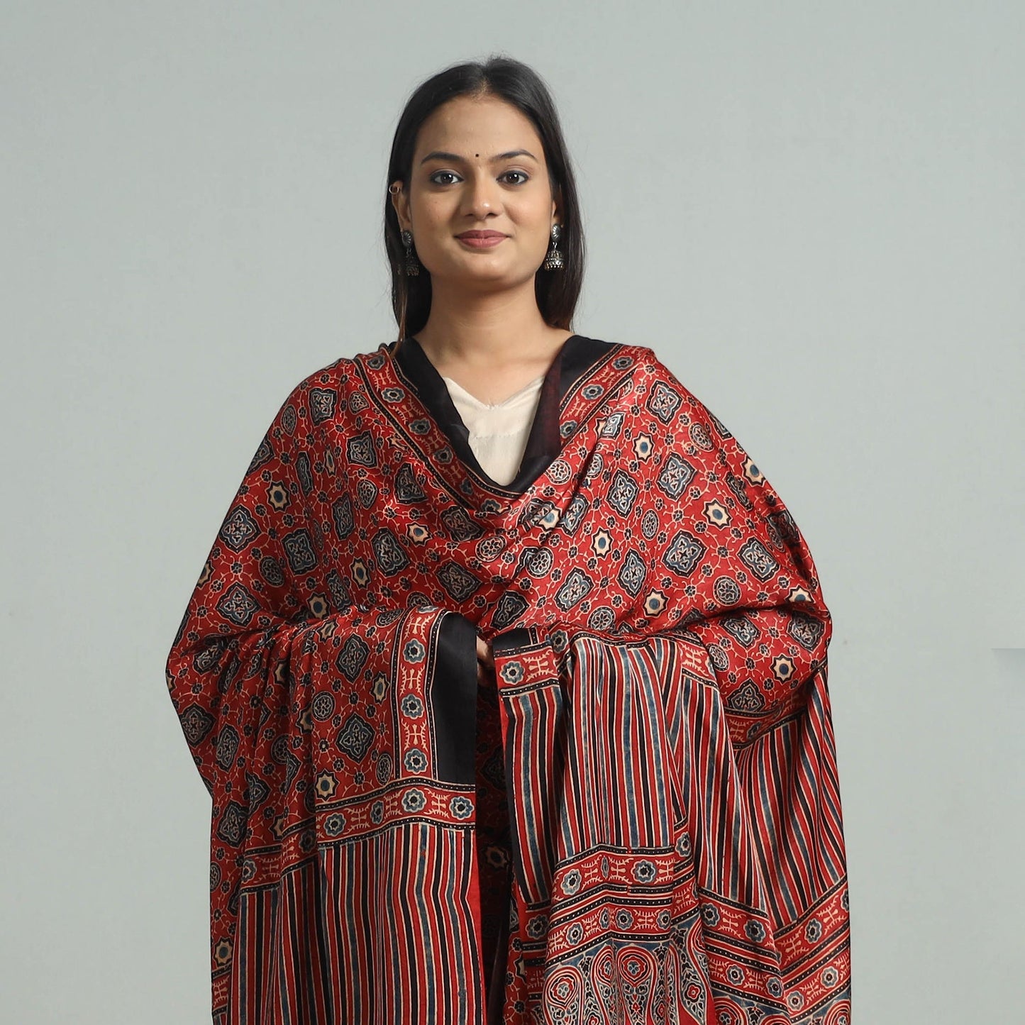 Buy Modal Silk Block Print Ajrakh Dupatta